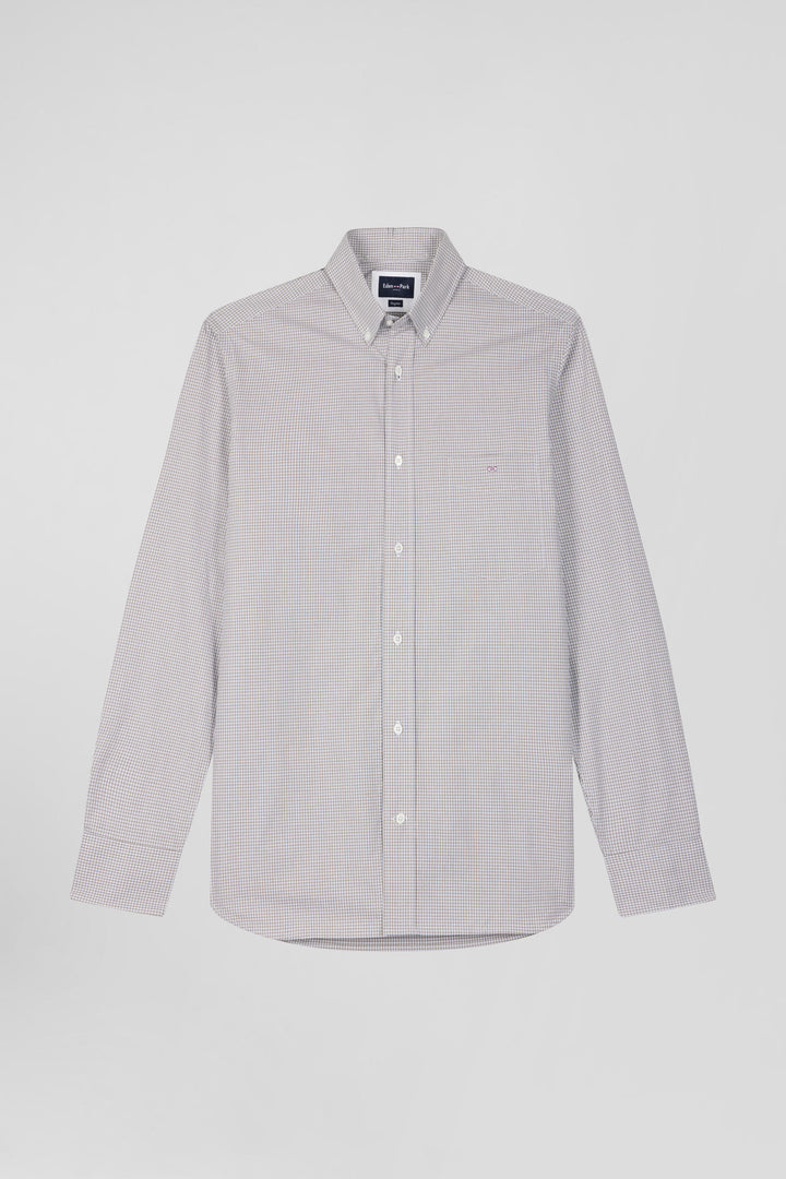 Chemise en coton grège à micro-carreaux coupe Regular