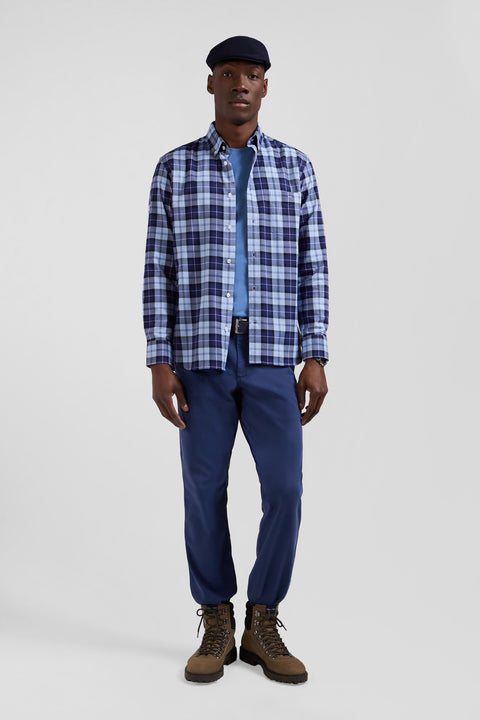Regular sky blue checked cotton twill shirt - Image 1