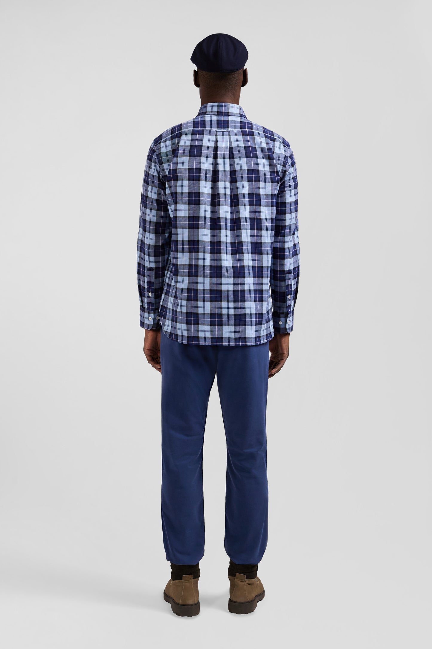 Regular sky blue checked cotton twill shirt
