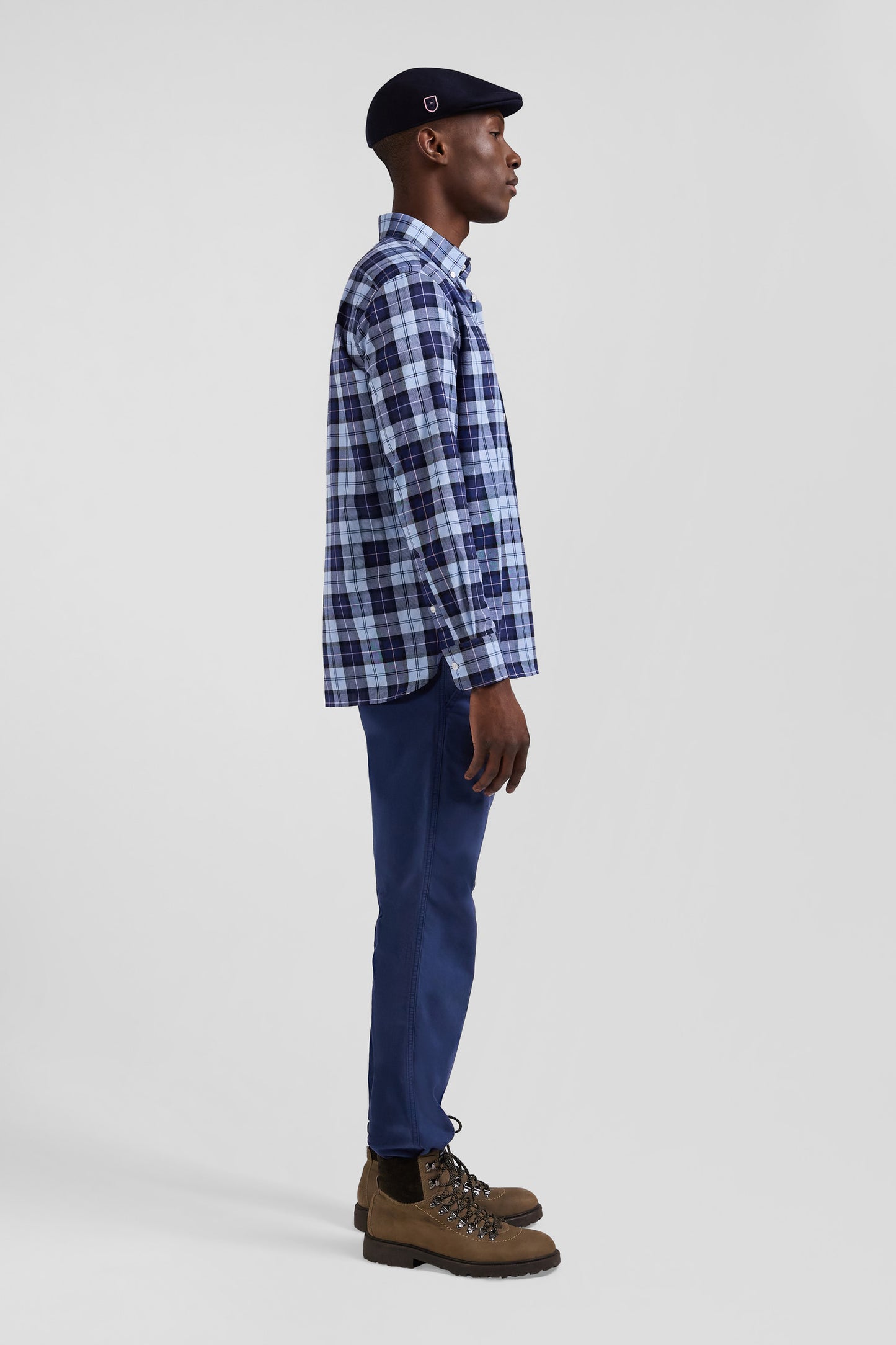 Regular sky blue checked cotton twill shirt