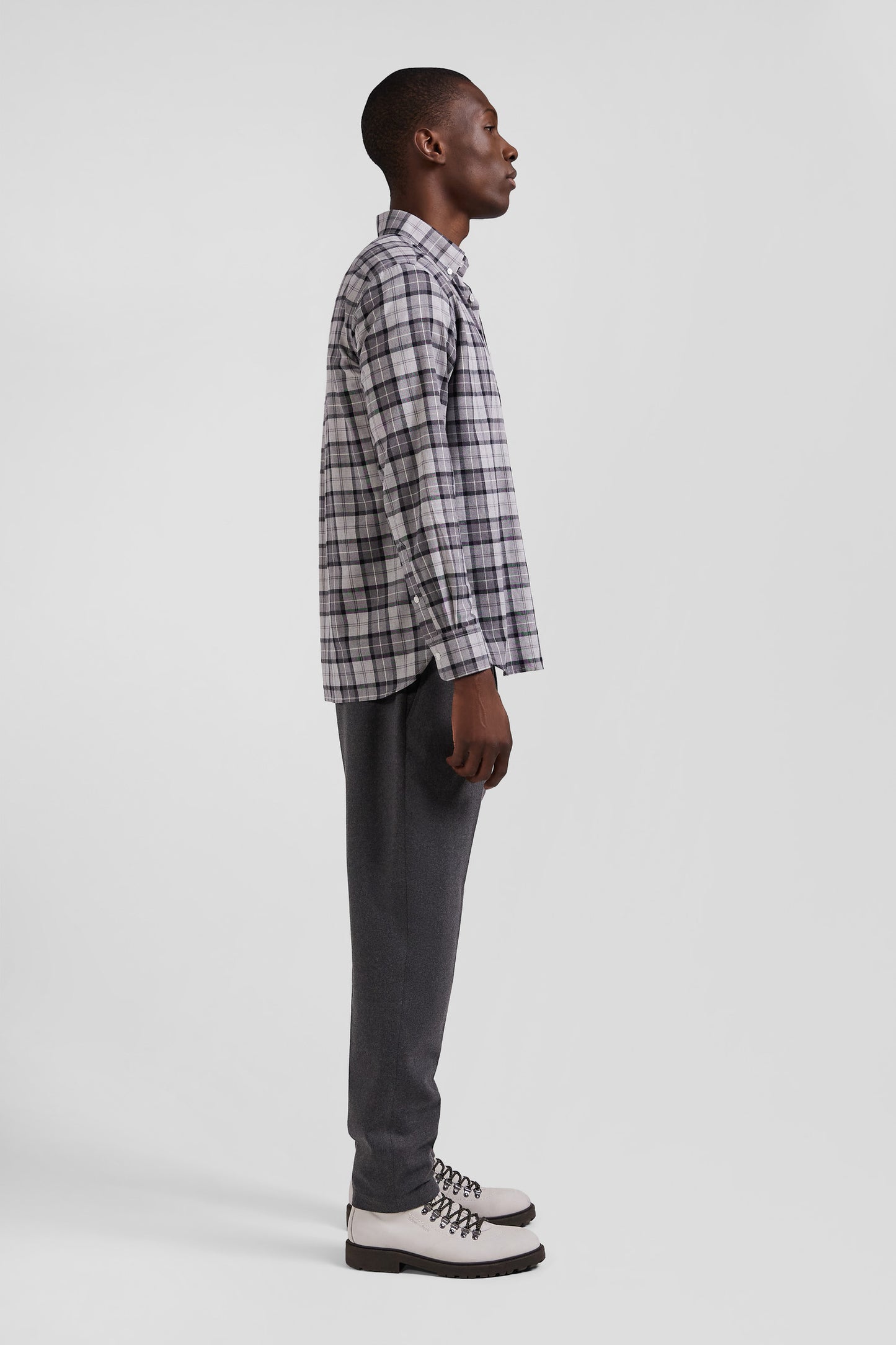 Regular grey checked cotton twill shirt