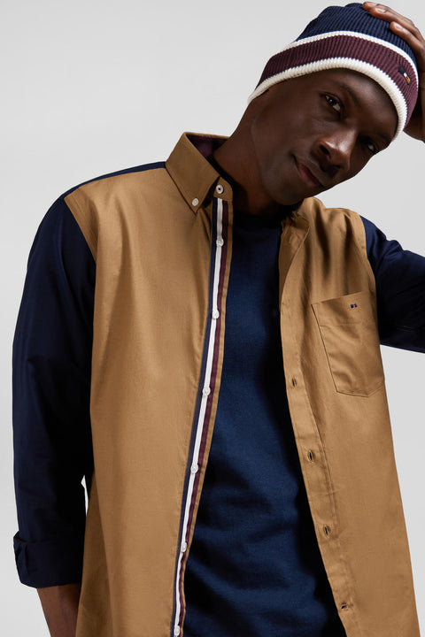 Two-tone cotton shirt pin dot hazelnut regular fit back embroidery - Image 3