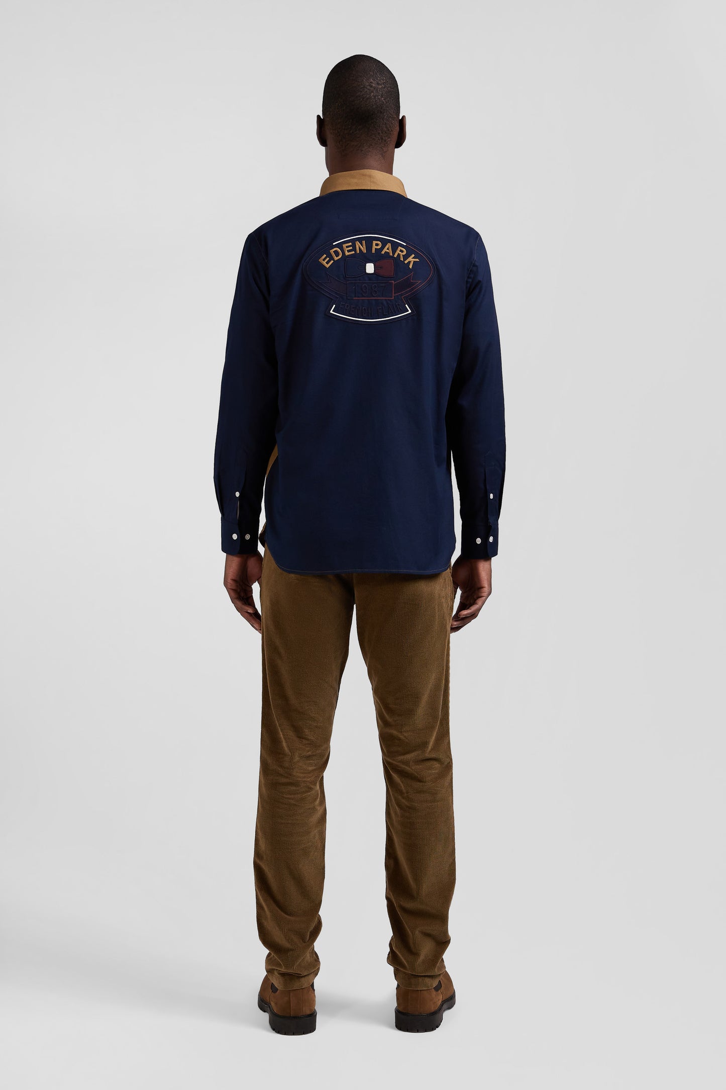 Two-tone cotton shirt pin dot hazelnut regular fit back embroidery