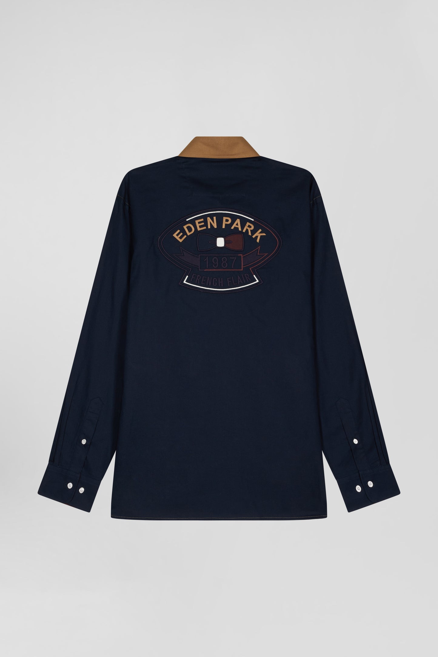 Two-tone cotton shirt pin dot hazelnut regular fit back embroidery