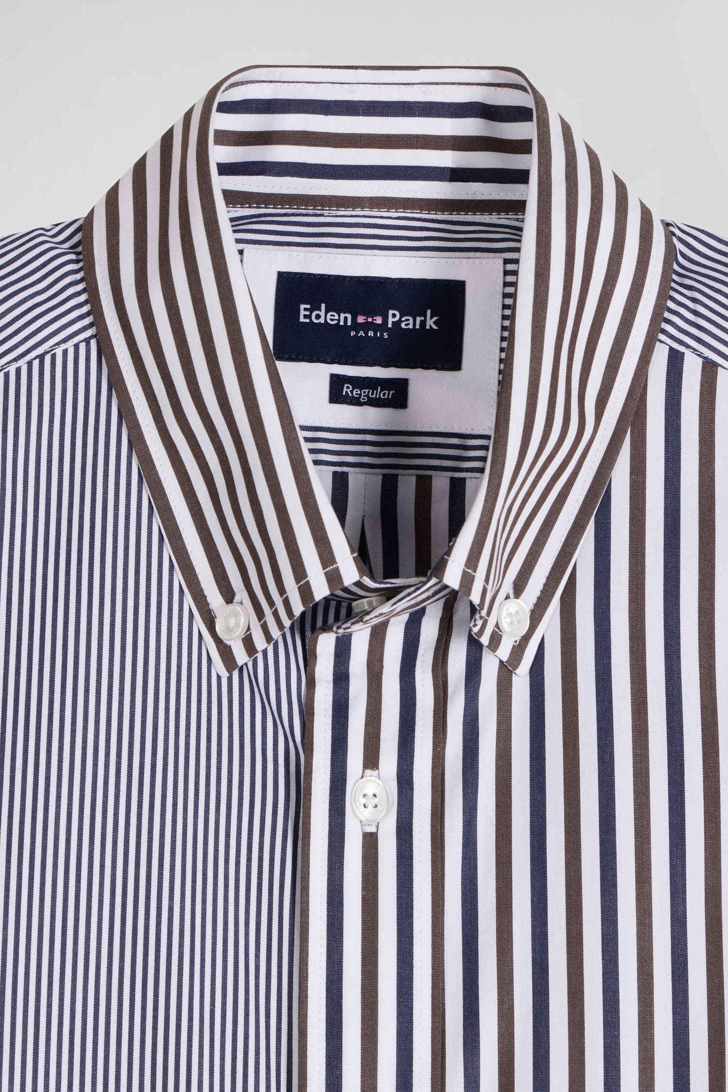 Regular brown striped cotton poplin shirt