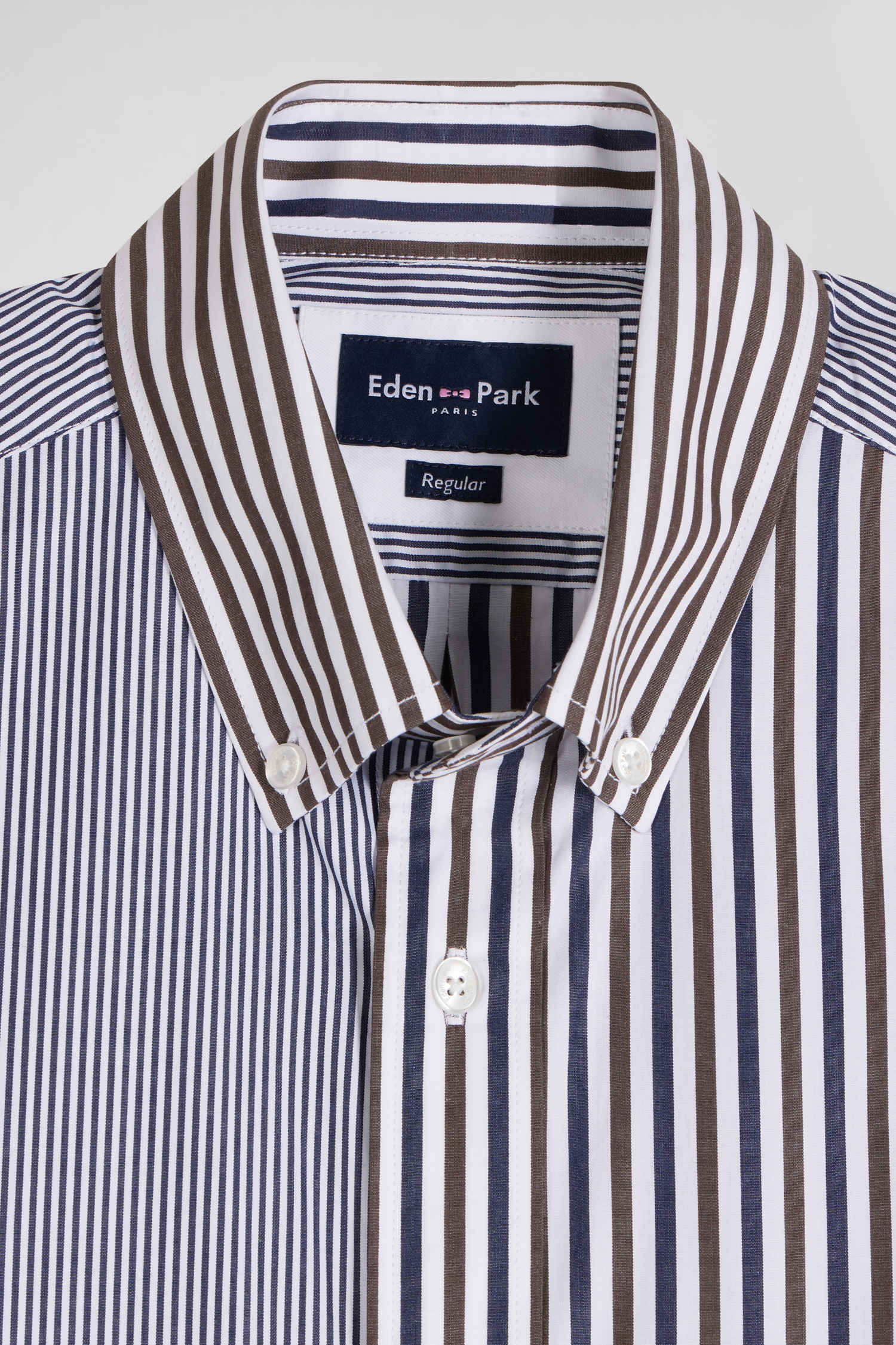 Regular brown striped cotton poplin shirt