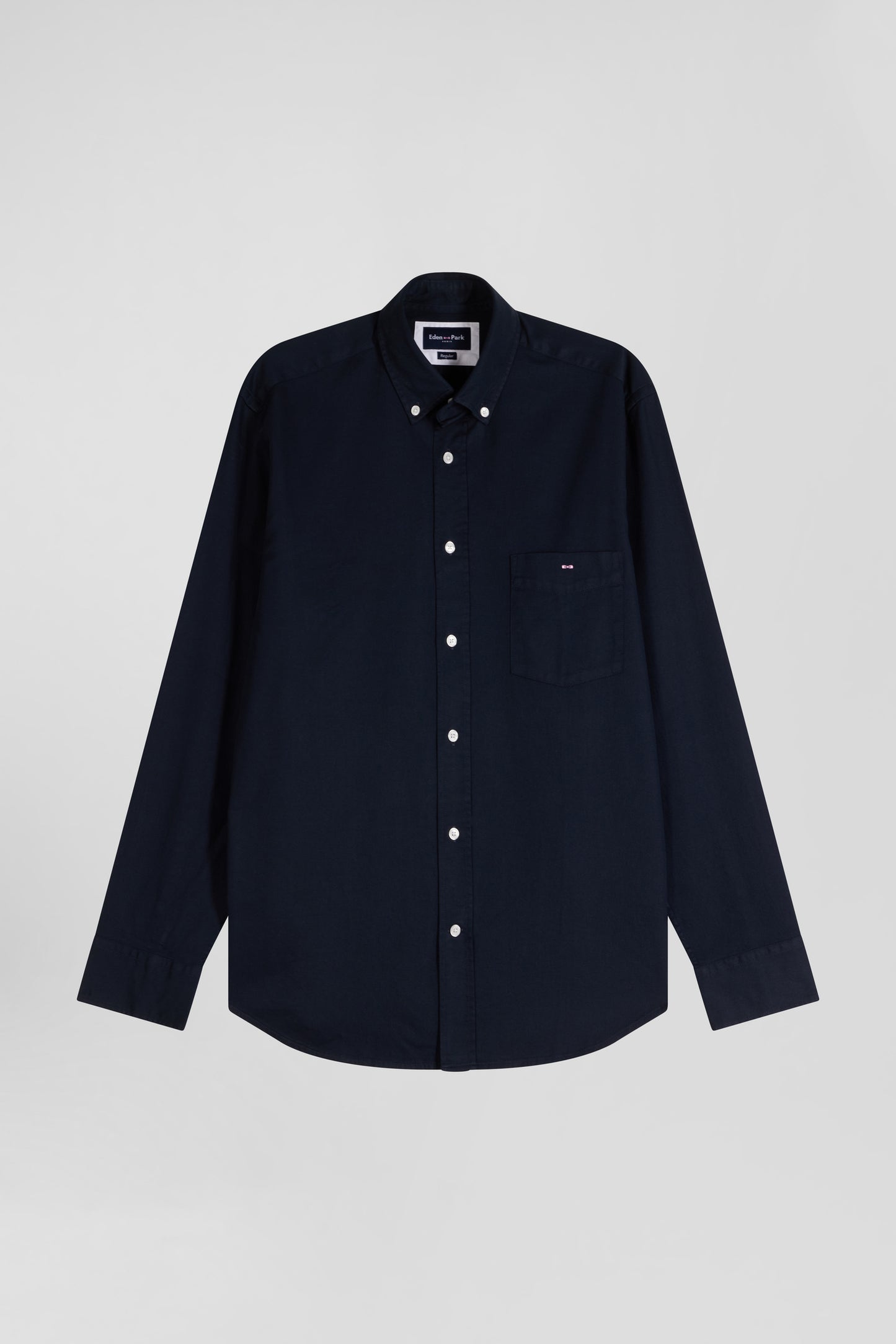 Regular plain navy blue piqué cotton shirt