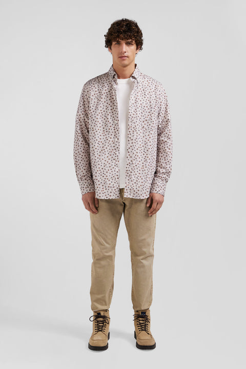 Regular beige cotton poplin shirt with microprint - Image 1