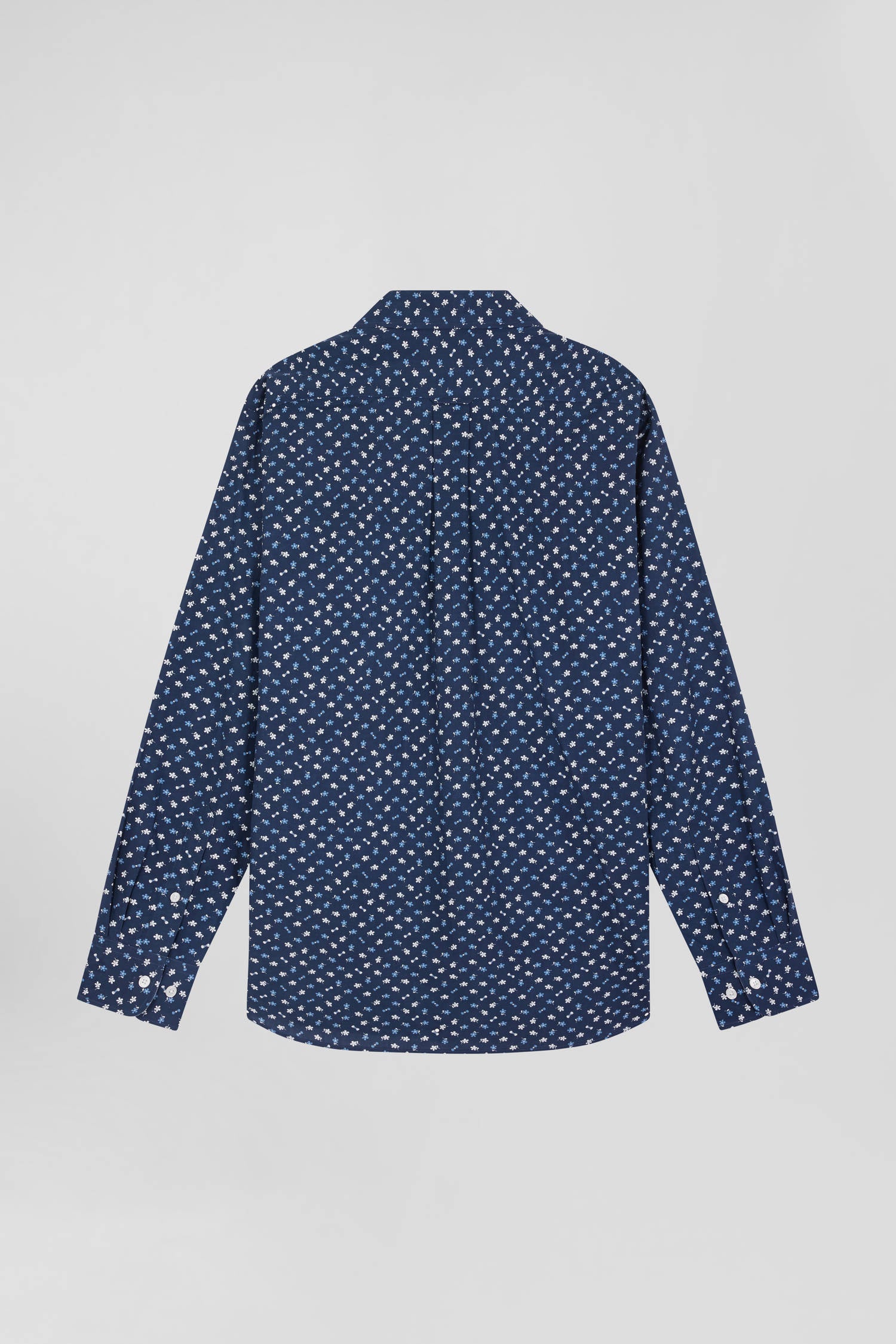 Regular navy cotton poplin shirt with micro floral print