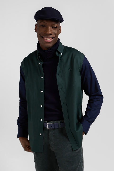 Regular green and navy oxford cotton shirt with back embroidery - Image 3