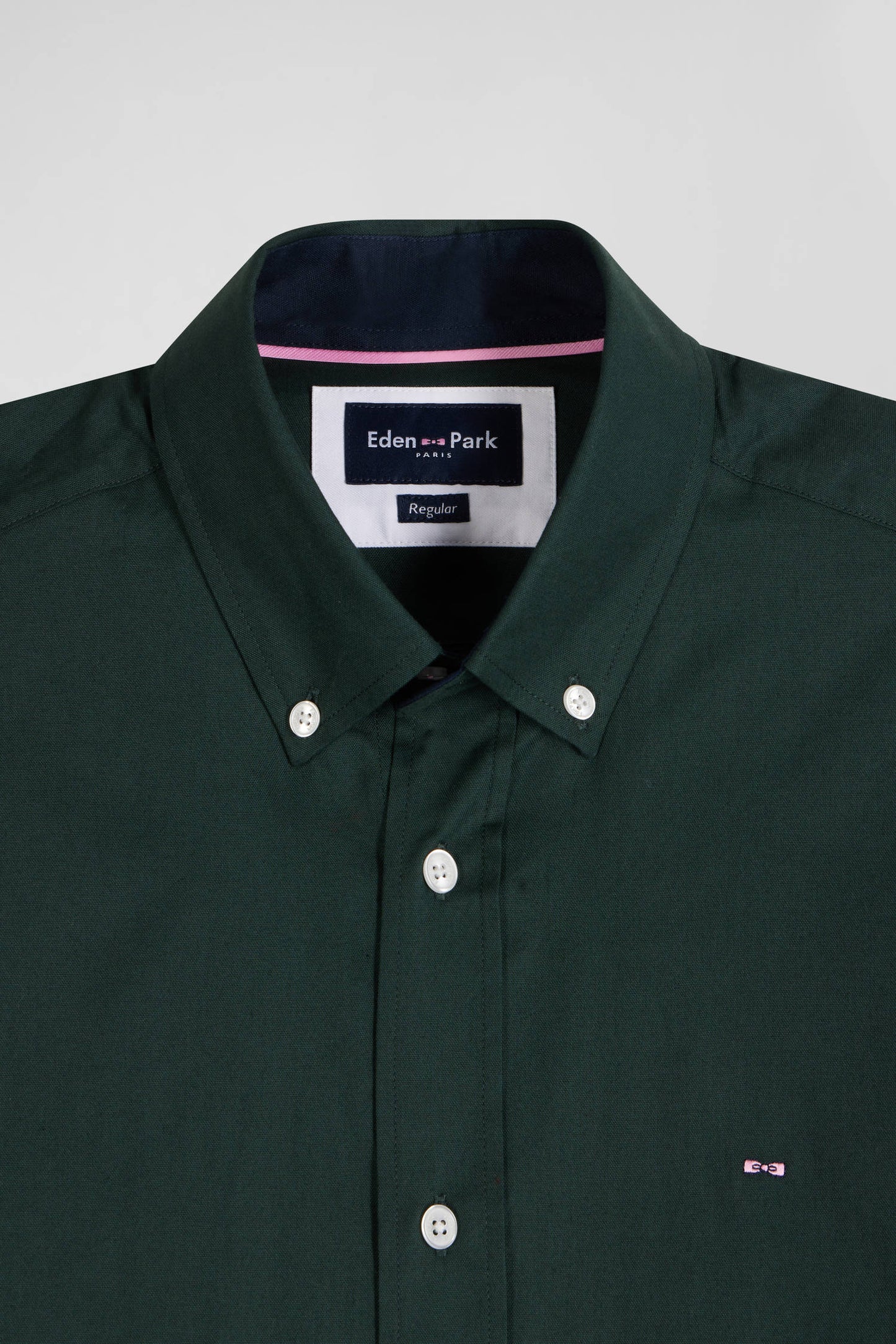 Regular green and navy oxford cotton shirt with back embroidery