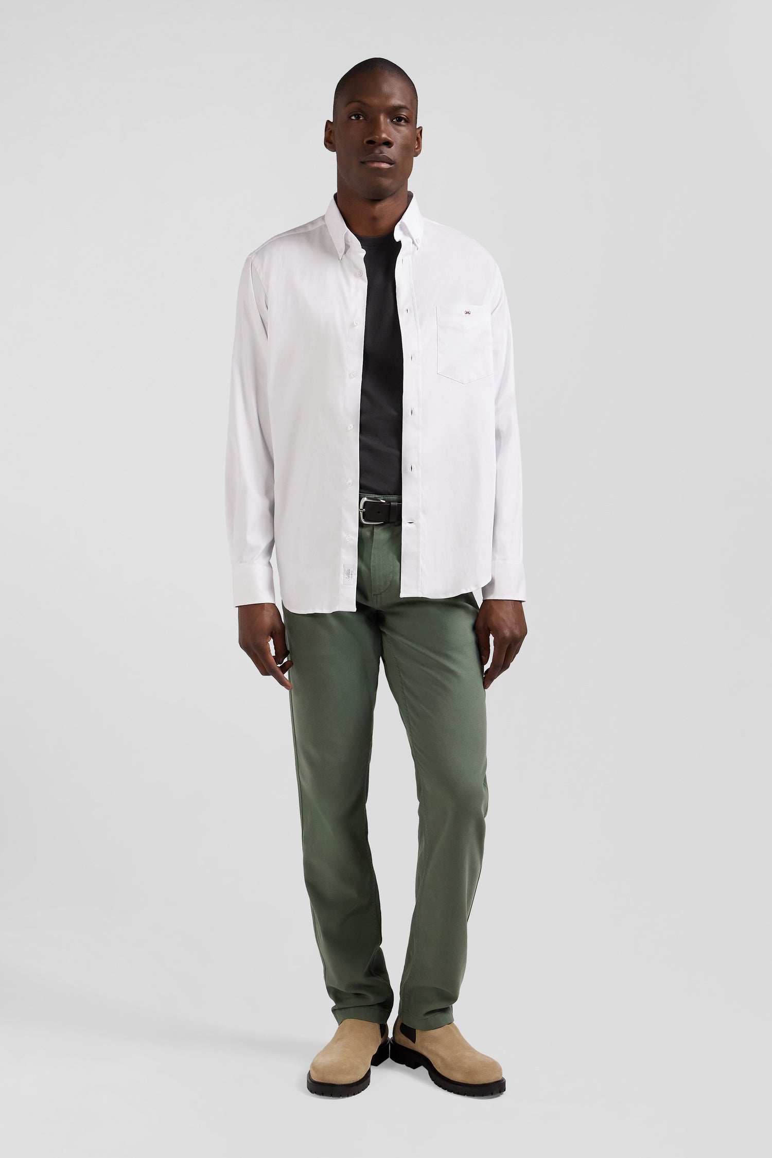 Regular plain white mixed stretch cotton shirt