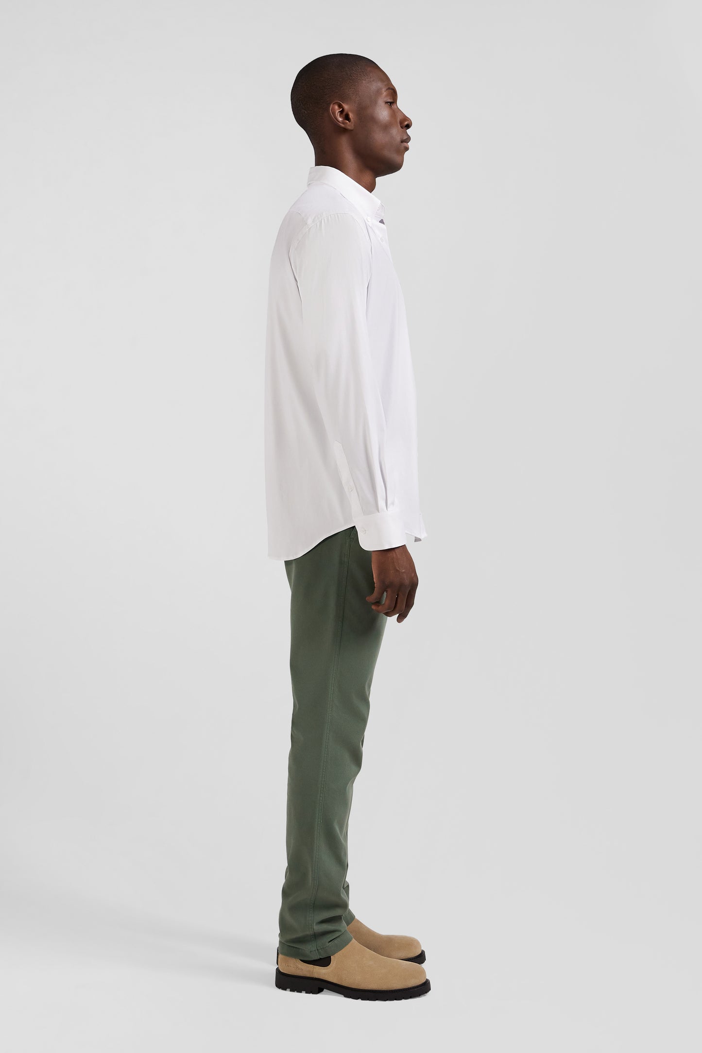 Regular plain white mixed stretch cotton shirt