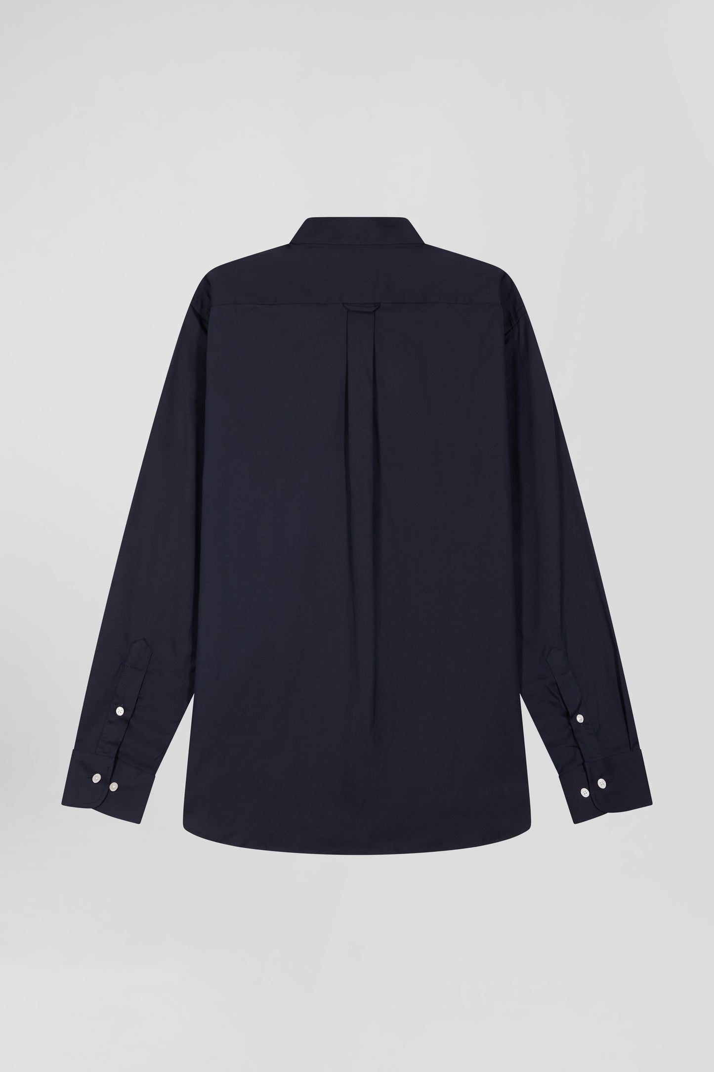 Regular plain navy blue mixed stretch cotton shirt