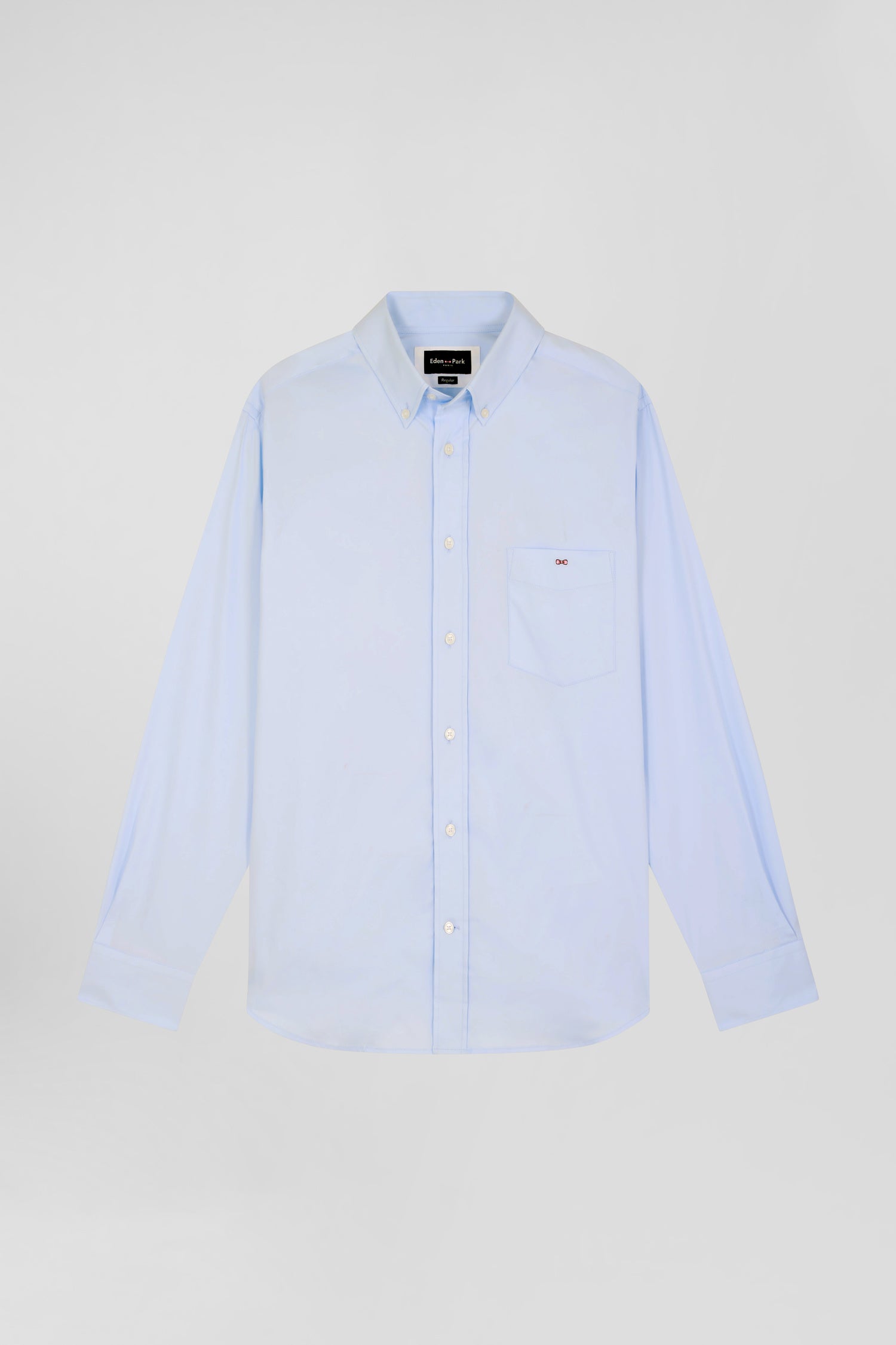 Regular plain sky blue mixed stretch cotton shirt