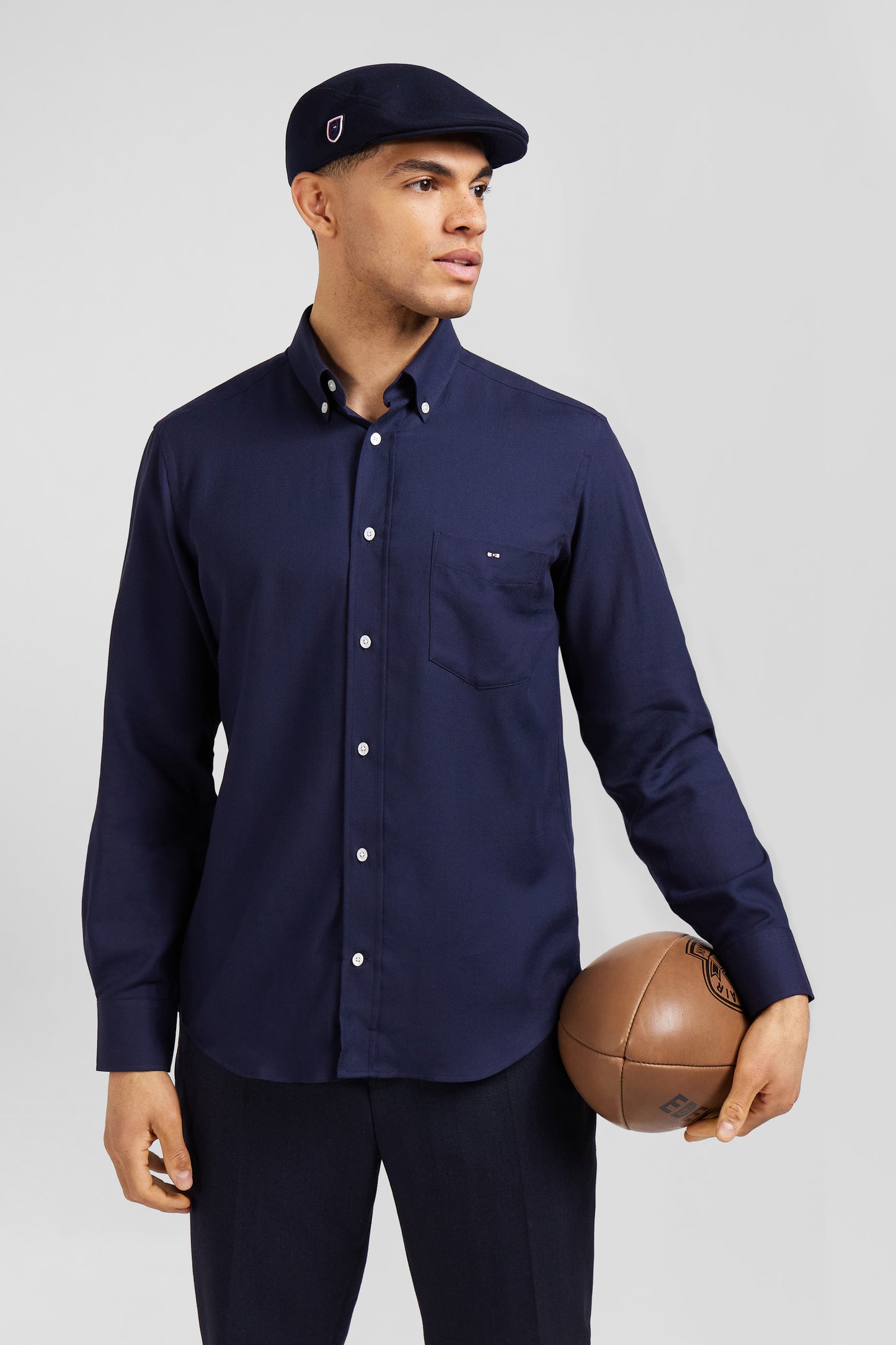 Regular indigo cotton and cashmere twill shirt