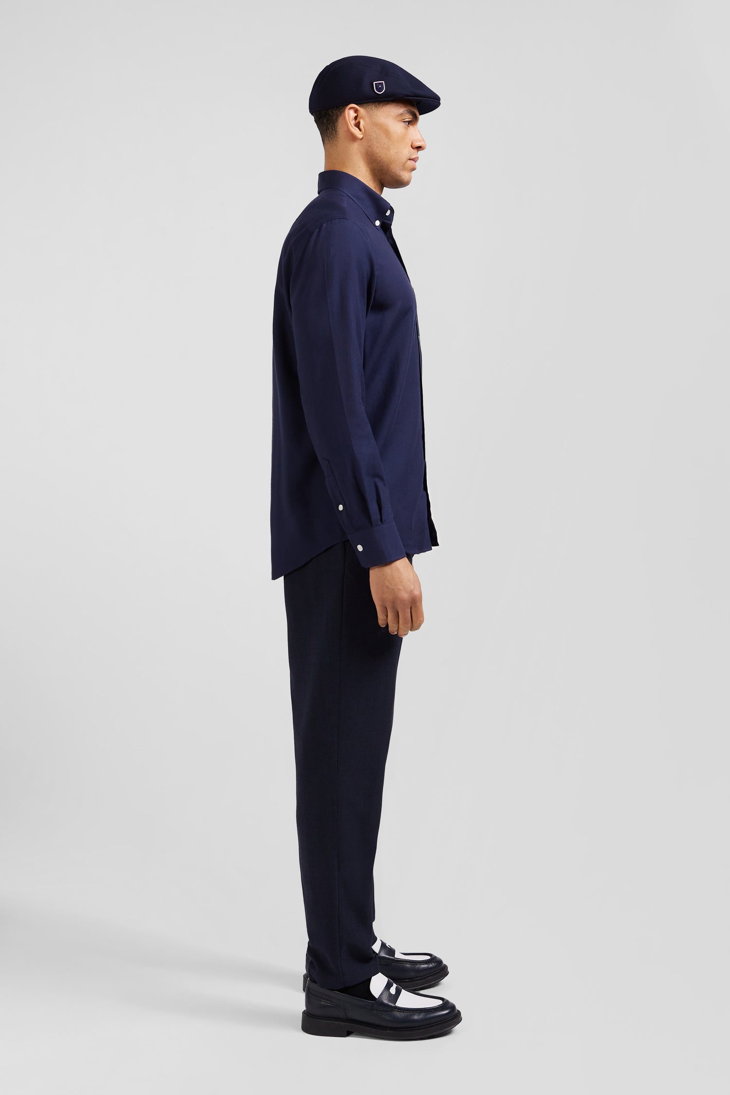 Regular indigo cotton and cashmere twill shirt