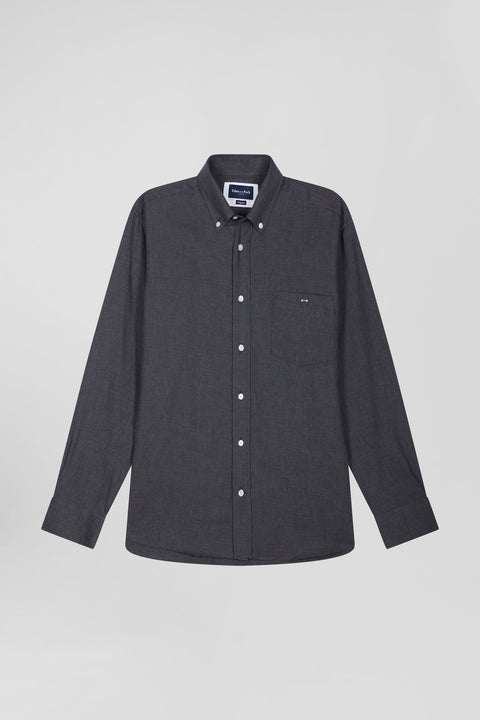 Regular anthracite grey cotton and cashmere twill shirt - Image 2