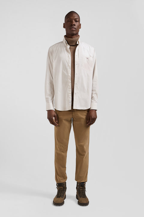 Regular Beige striped cotton jacquard shirt - Image 1