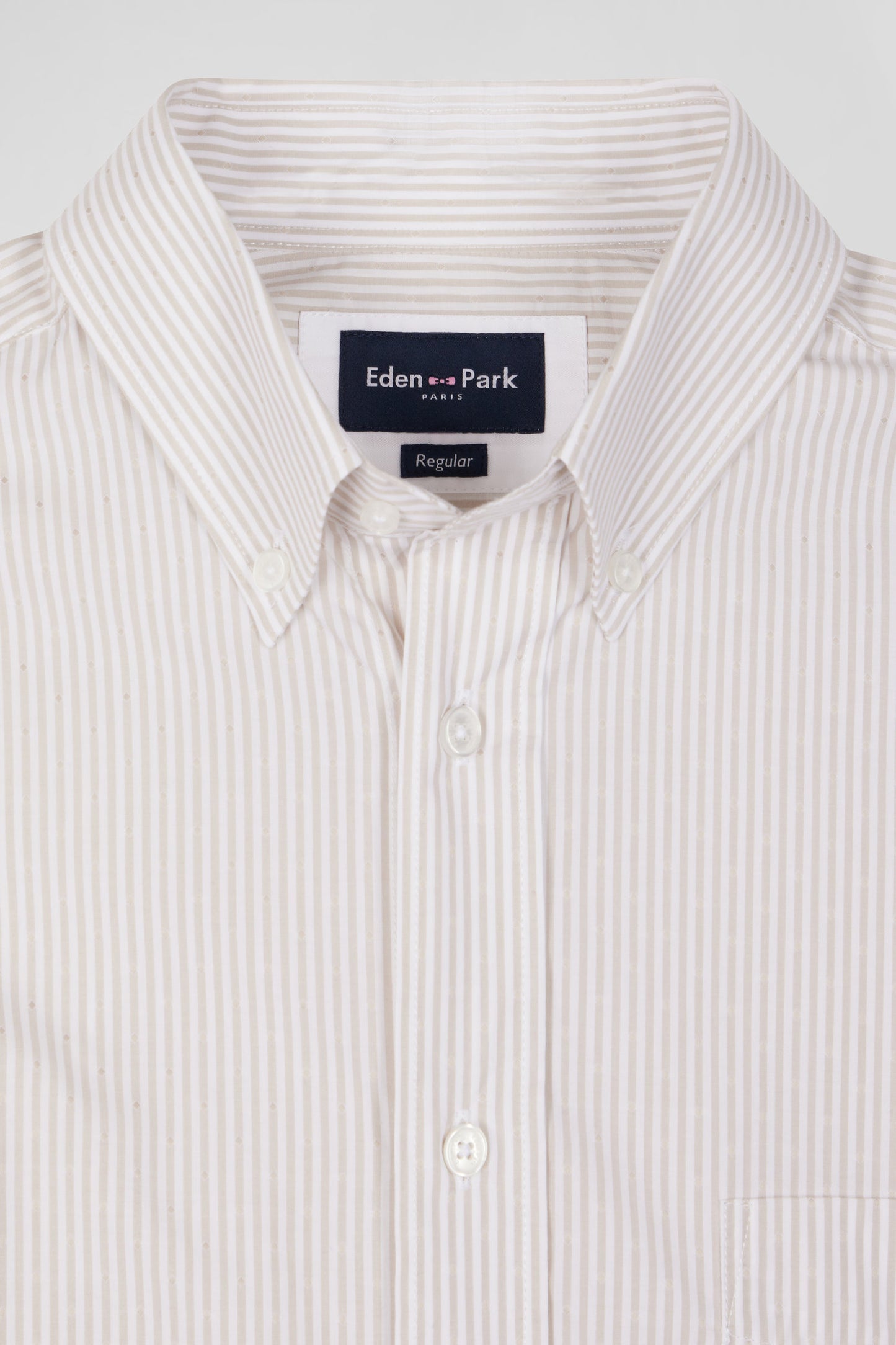 Regular Beige striped cotton jacquard shirt