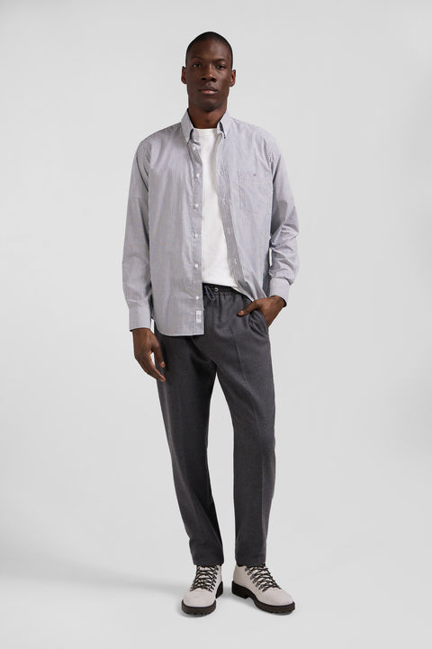 Regular indigo striped cotton jacquard shirt - Image 1