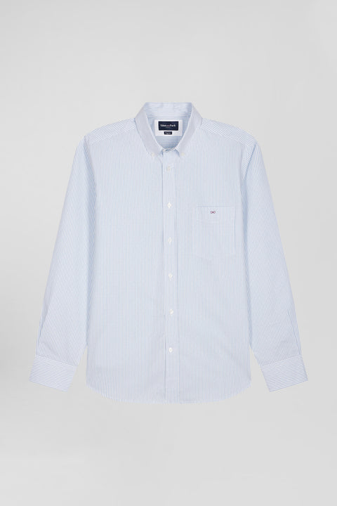Regular sky blue striped cotton jacquard shirt - Image 2