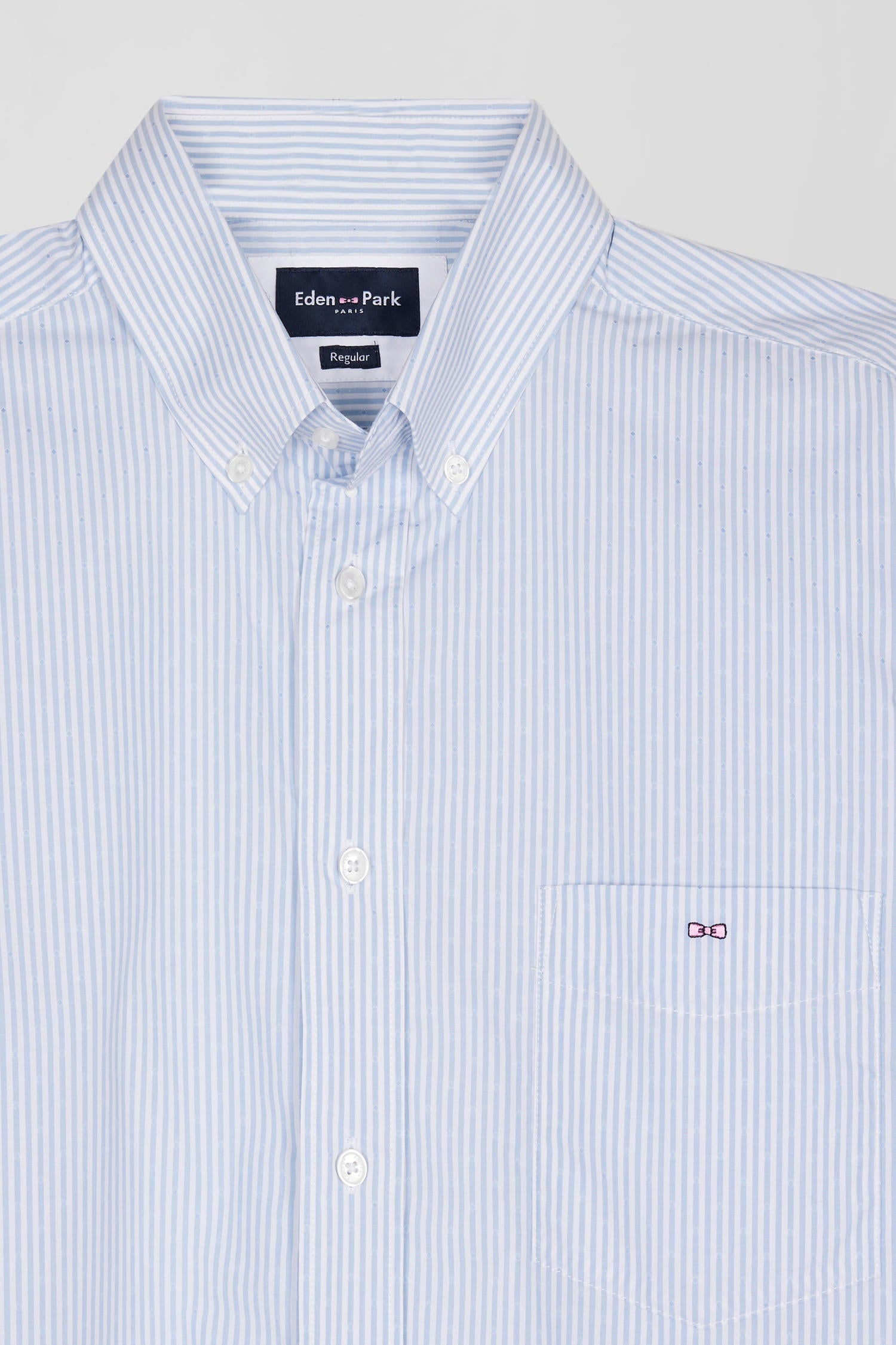 Regular sky blue striped cotton jacquard shirt