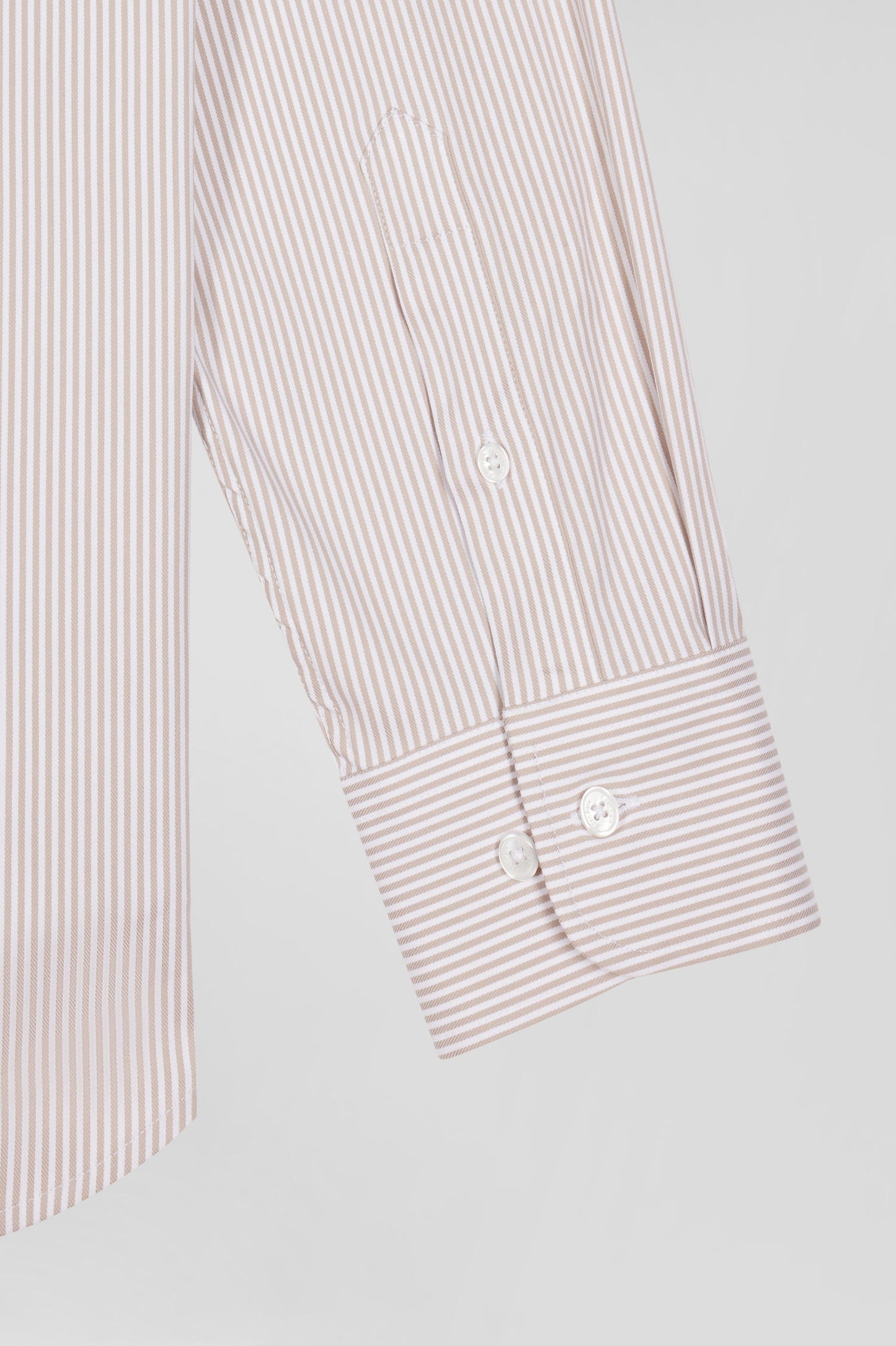 Regular beige cotton poplin shirt with baton stripes