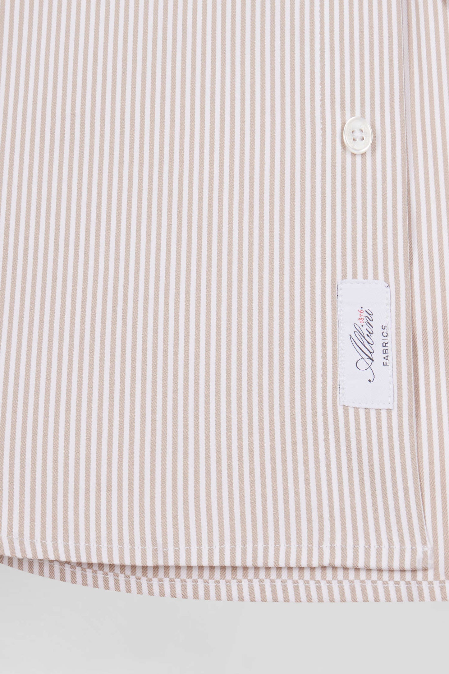 Regular beige cotton poplin shirt with baton stripes