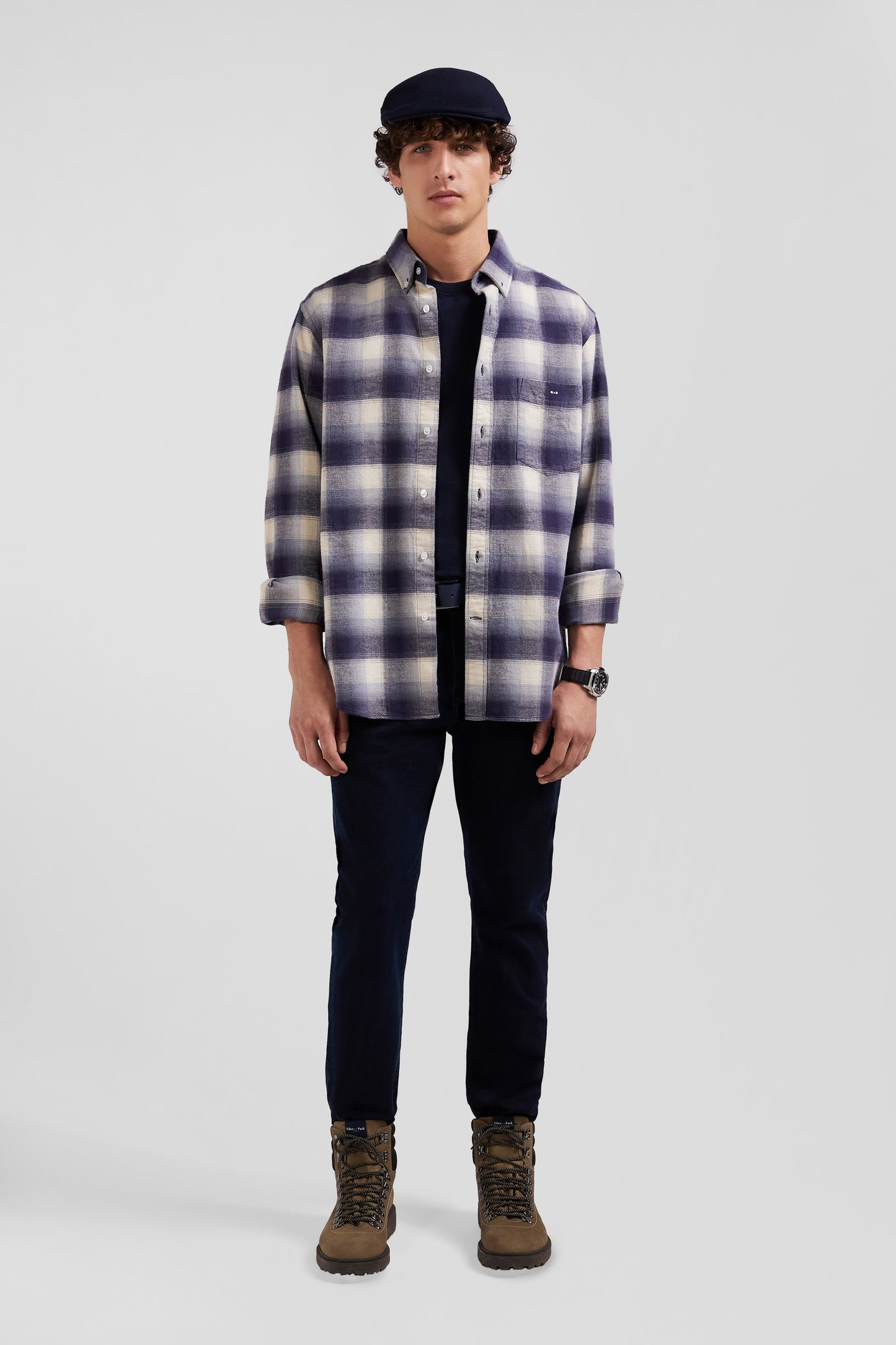 Regular indigo checked cotton shirt