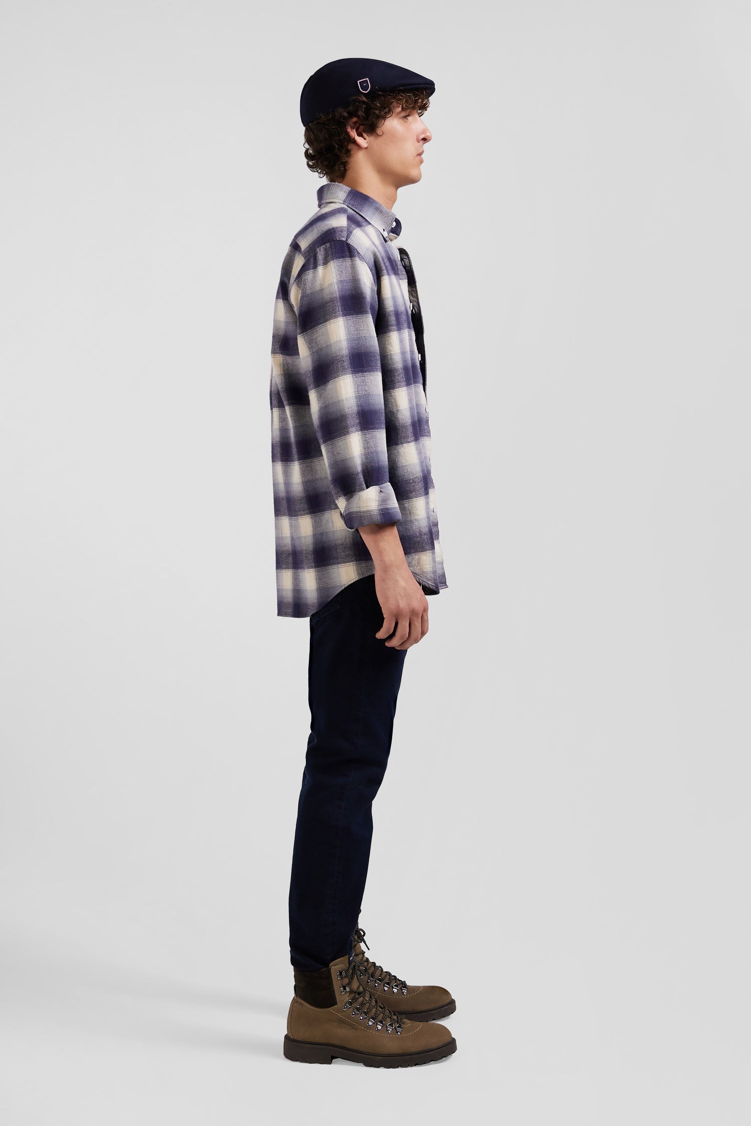 Regular indigo checked cotton shirt