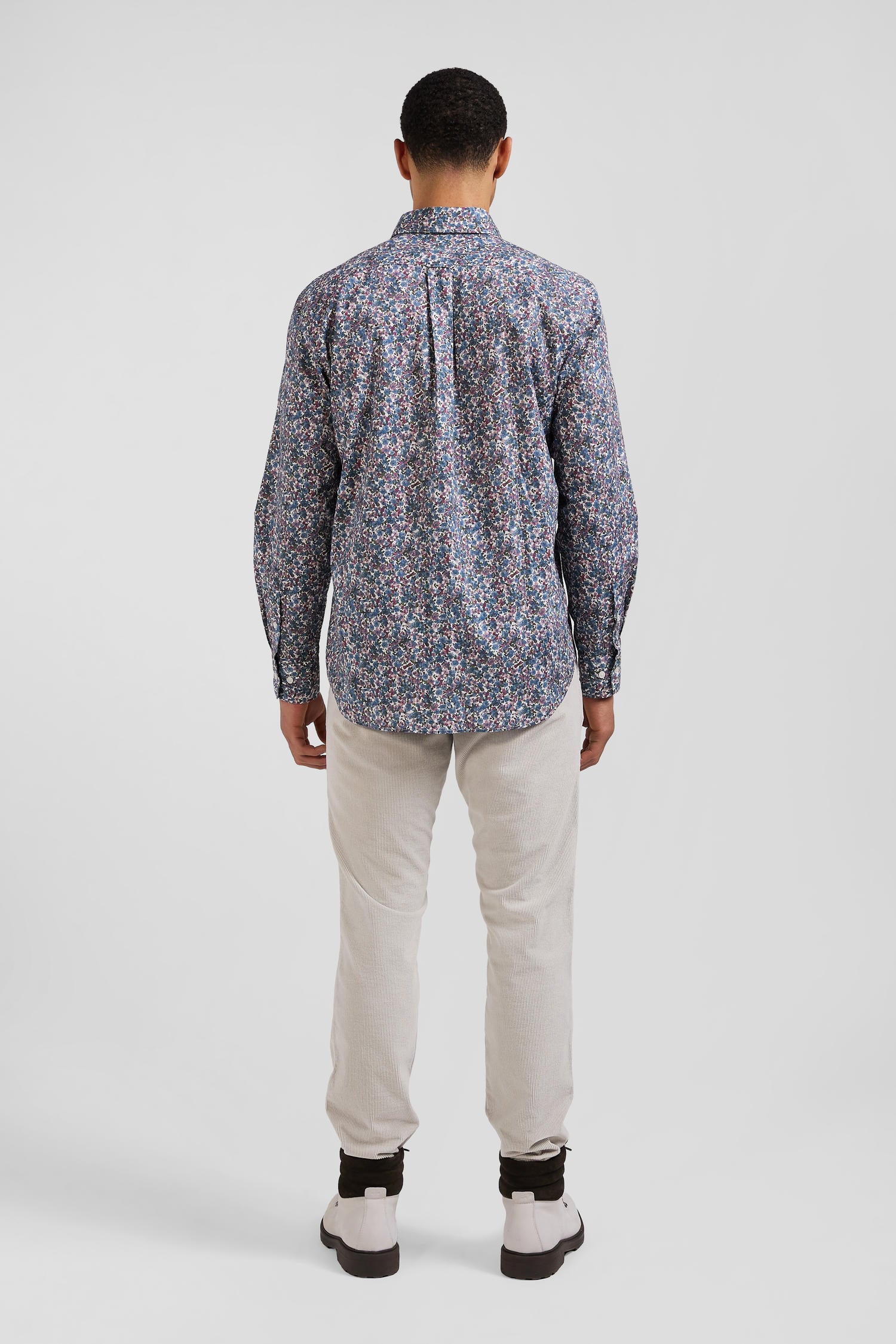 Regular blue floral print cotton poplin shirt