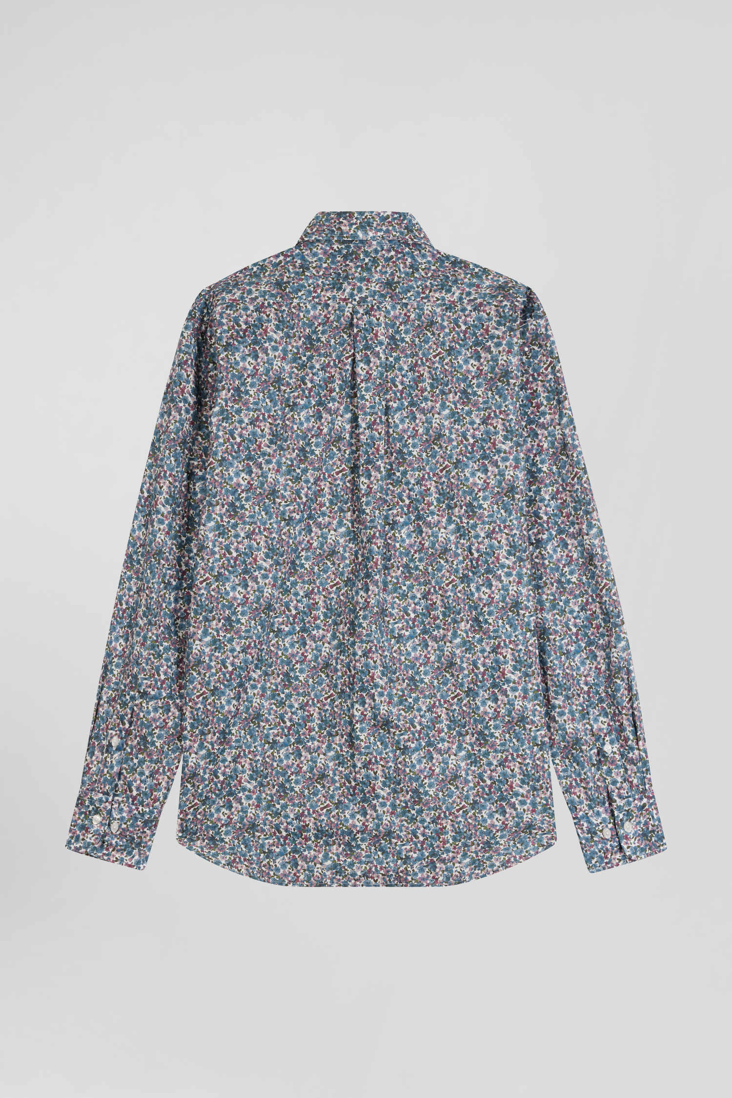 Regular blue floral print cotton poplin shirt