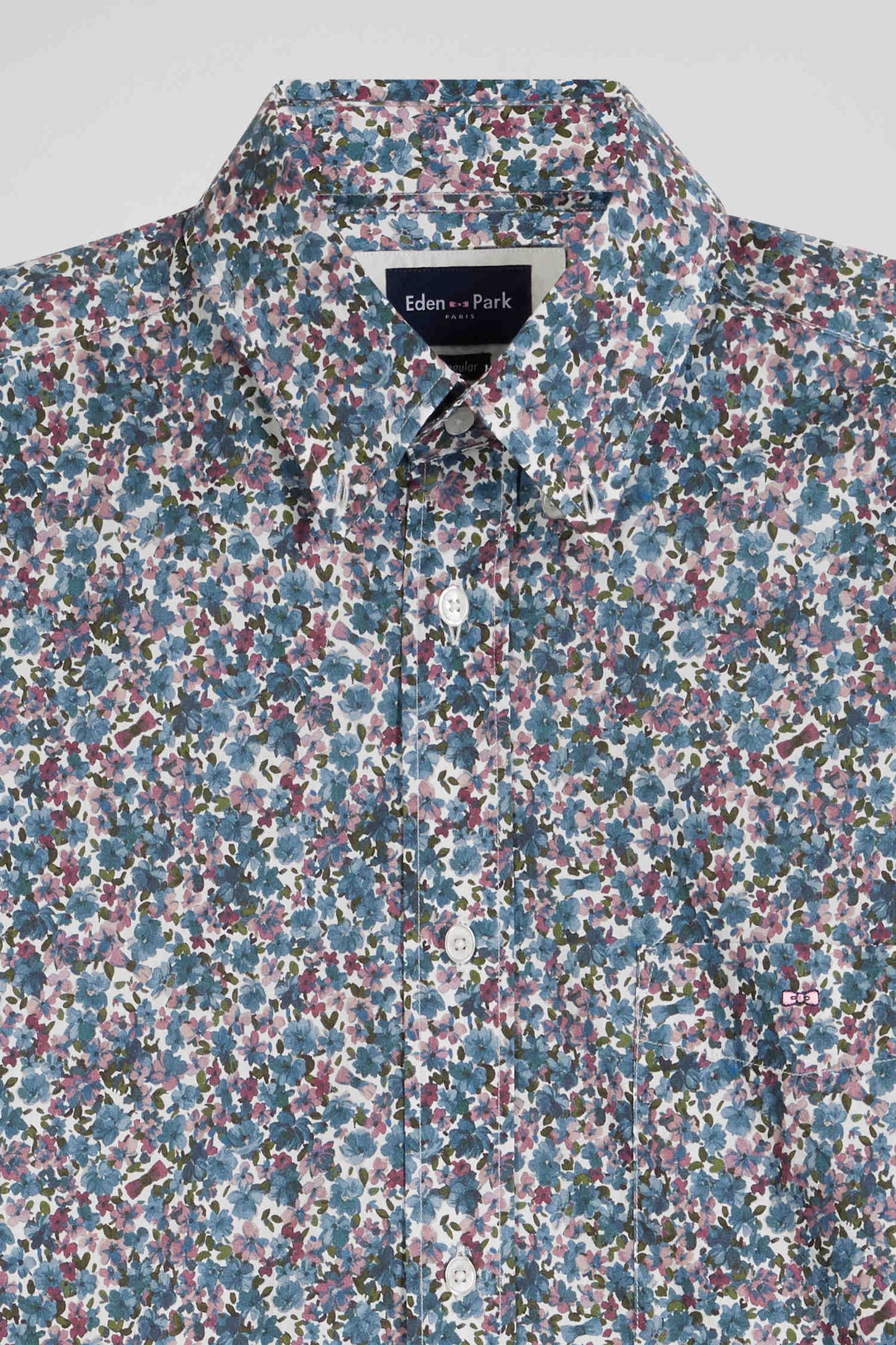 Regular blue floral print cotton poplin shirt