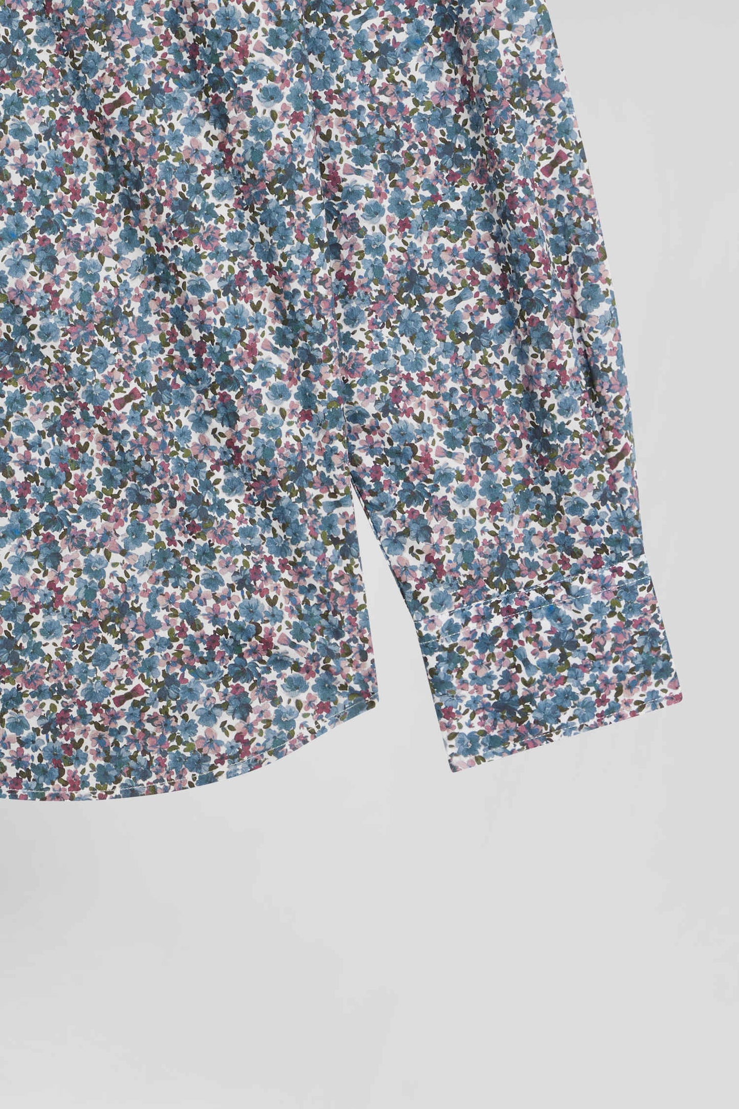 Regular blue floral print cotton poplin shirt