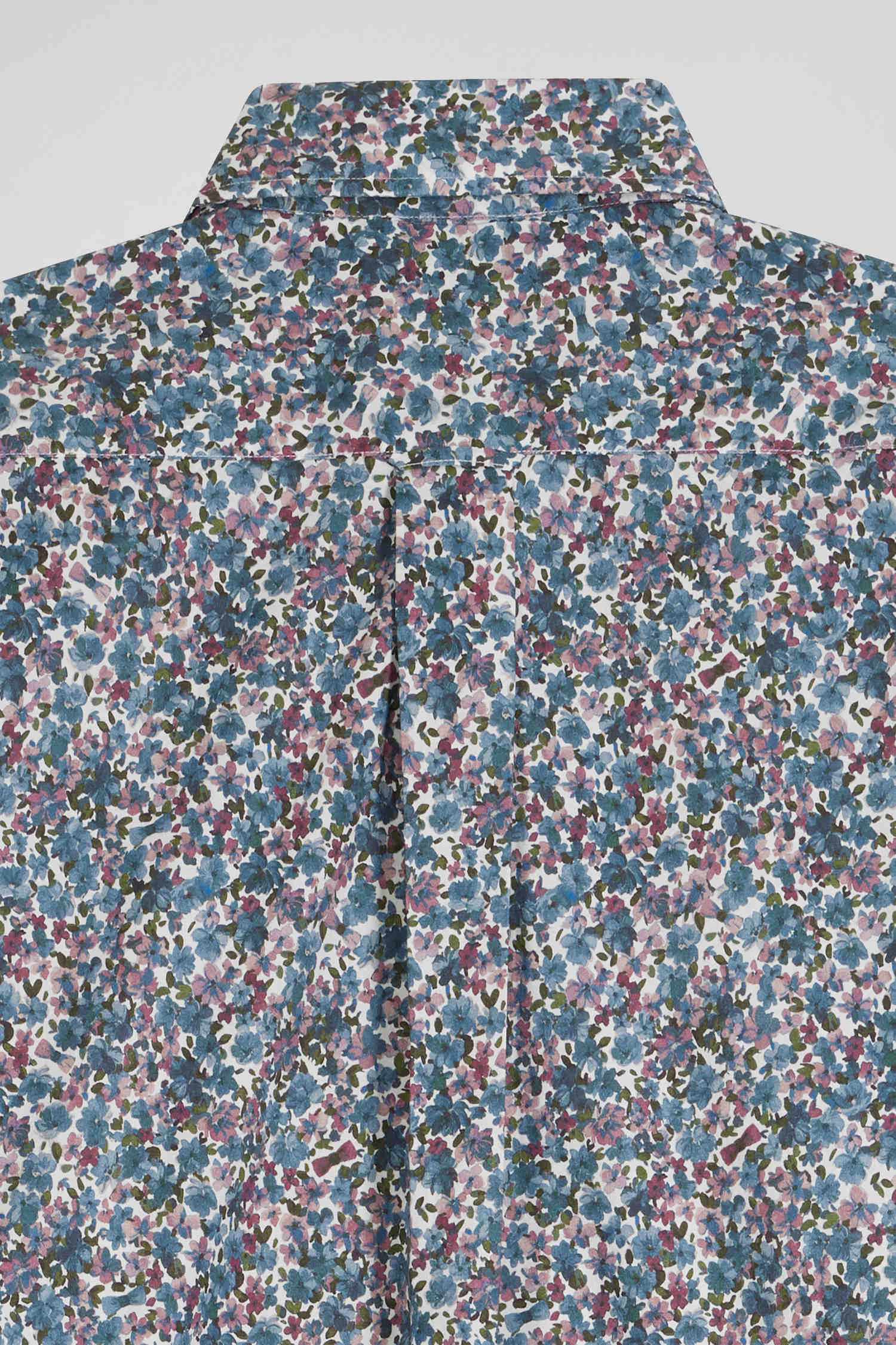 Regular blue floral print cotton poplin shirt