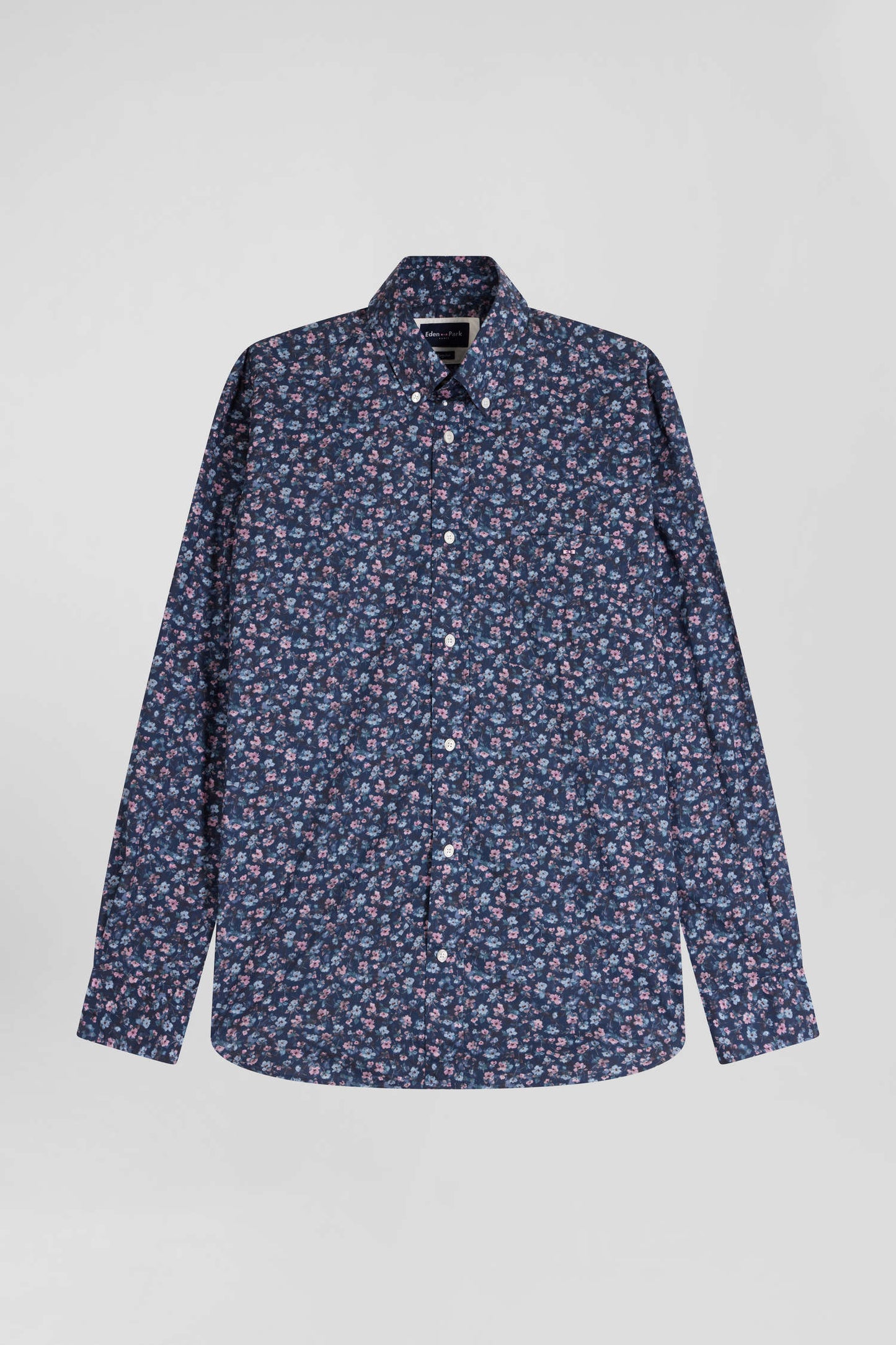 Dark blue microprint cotton shirt Regular fit
