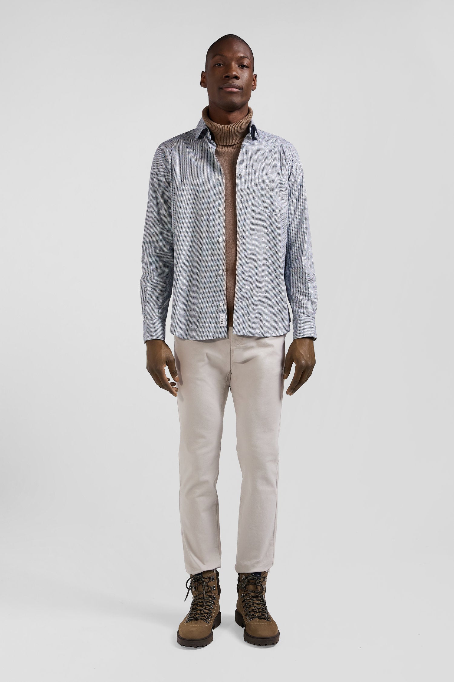 Light blue micro-motif cotton shirt Slim fit