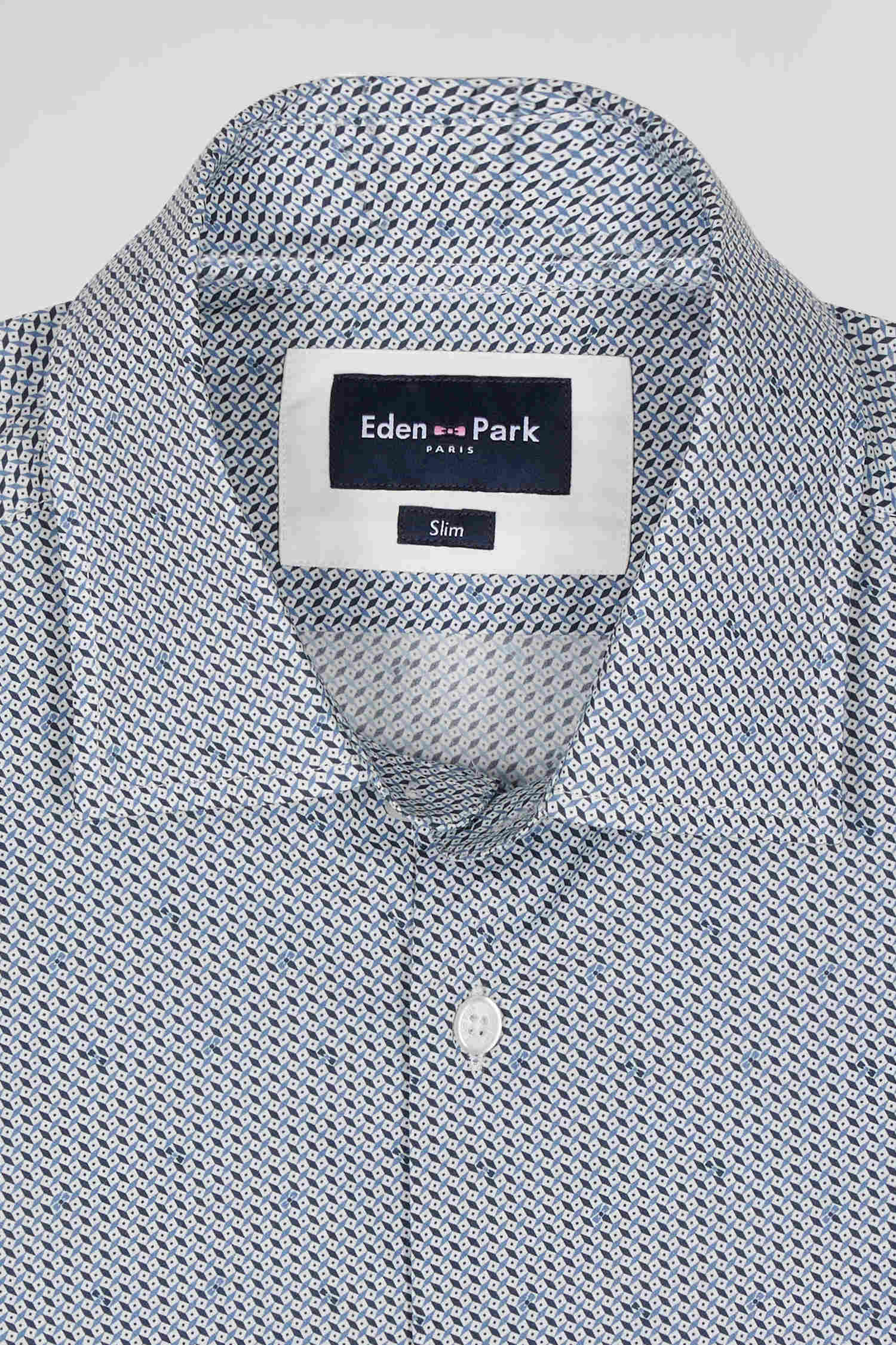 Light blue micro-motif cotton shirt Slim fit