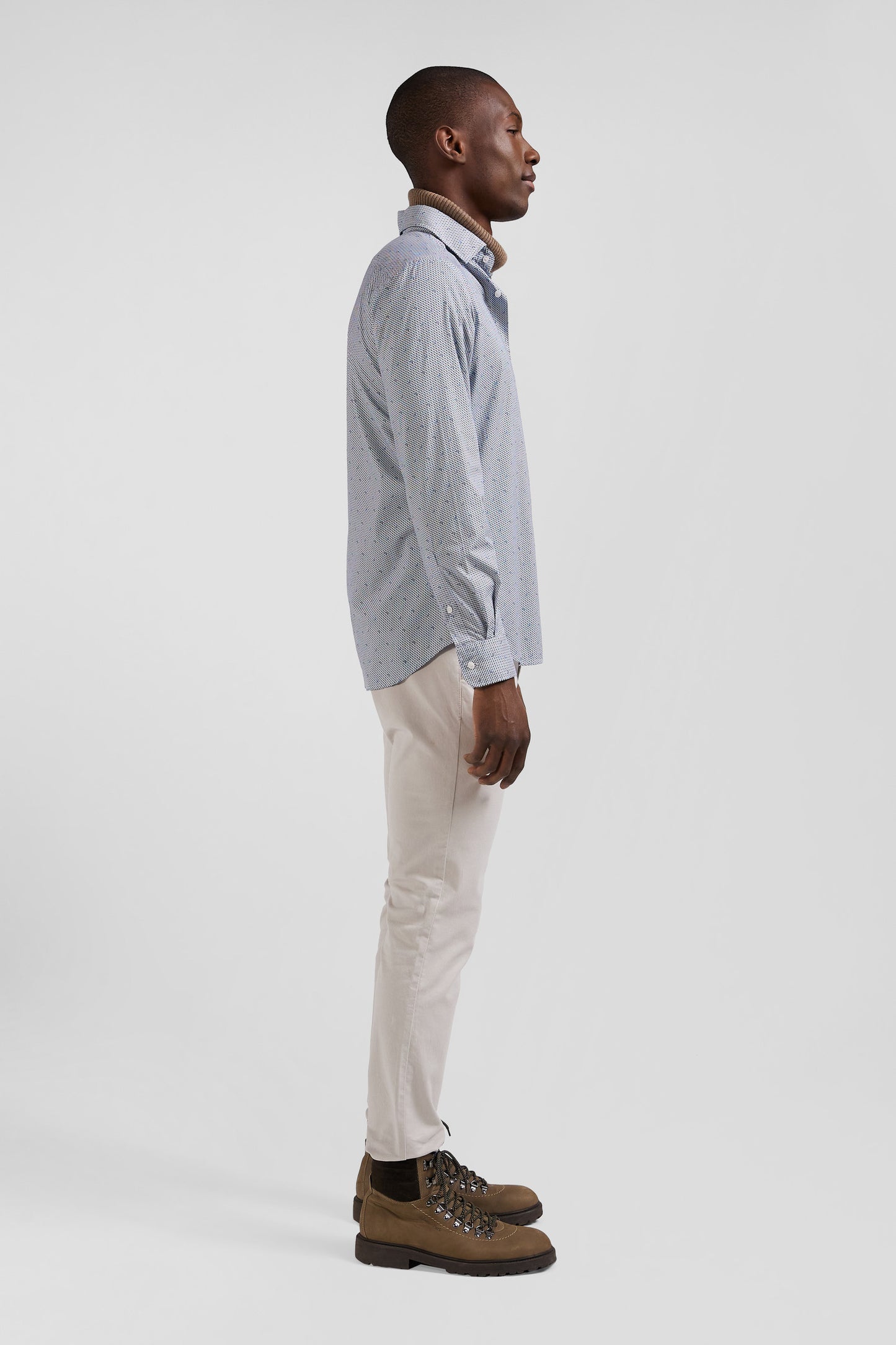 Light blue micro-motif cotton shirt Slim fit