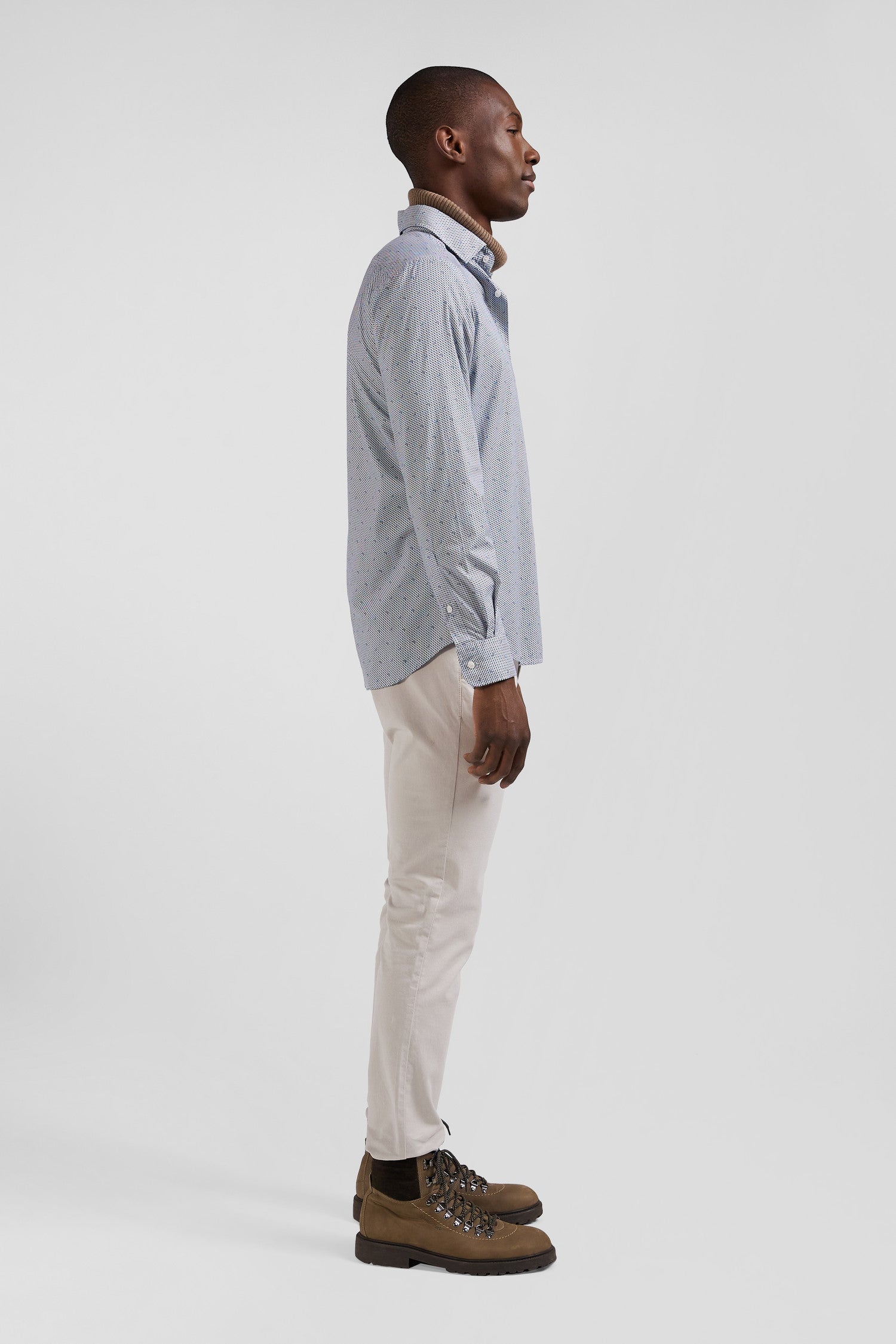 Light blue micro-motif cotton shirt Slim fit