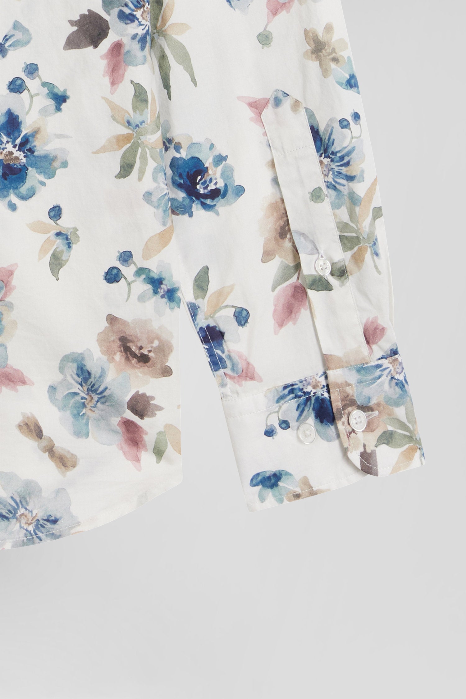 Slim ecru floral print cotton shirt