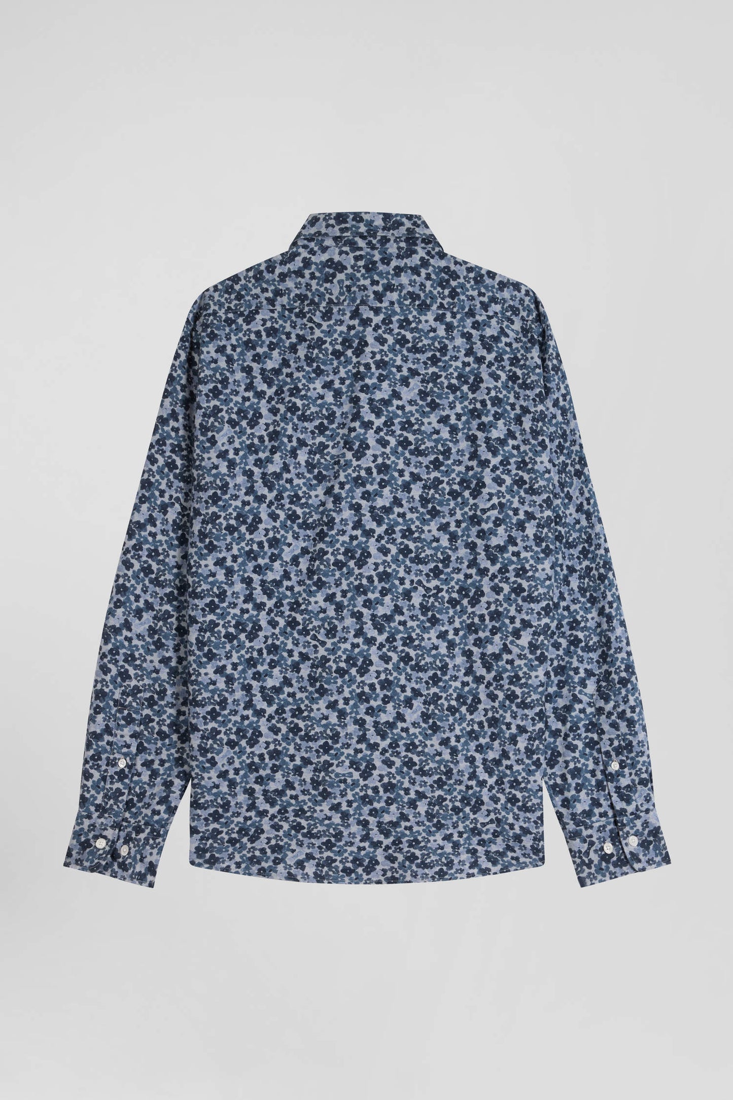 Slim-fit shirt in grey cotton poplin microprinted with flowers