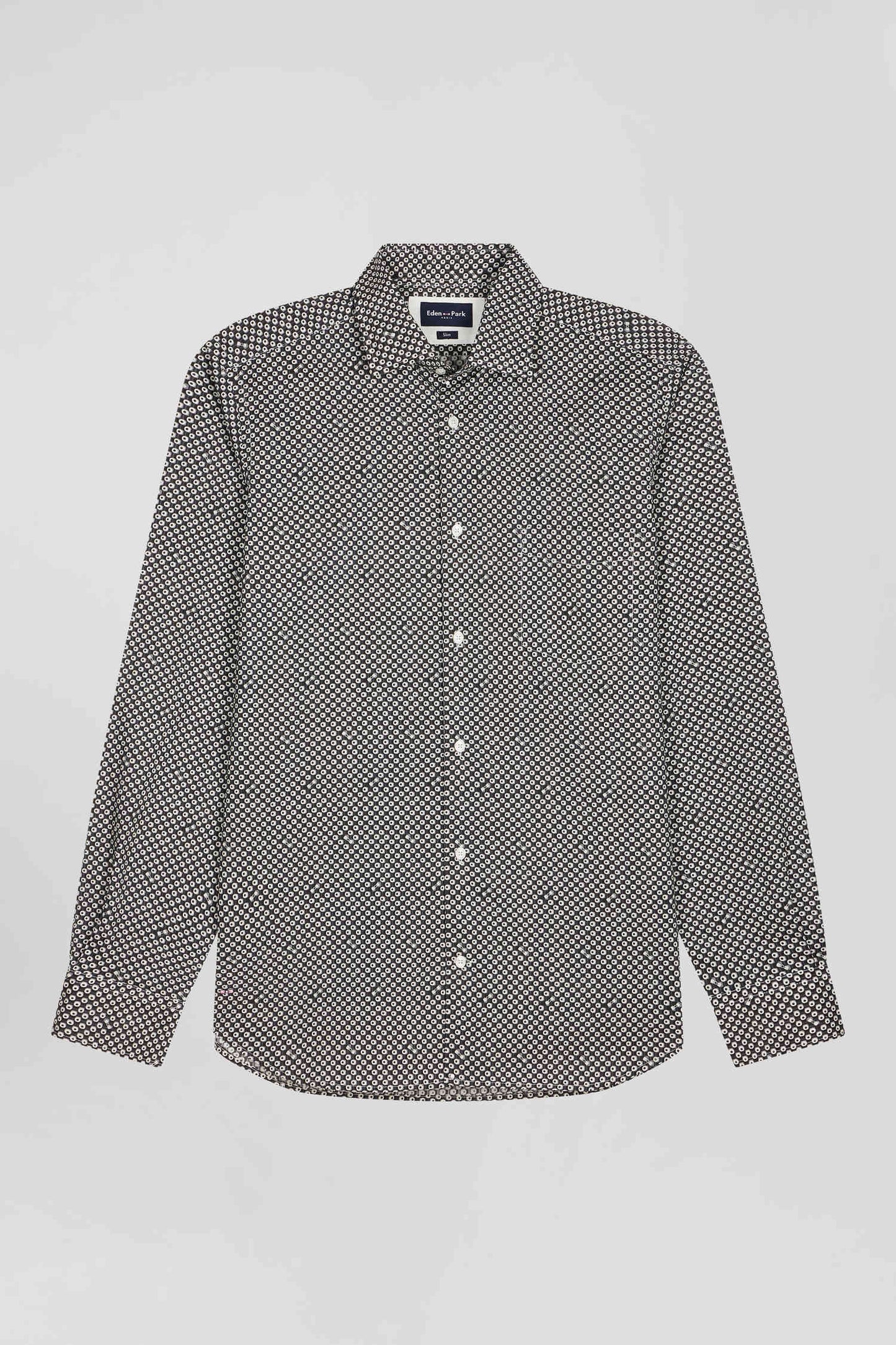 Slim fit grey cotton poplin shirt with graphic print