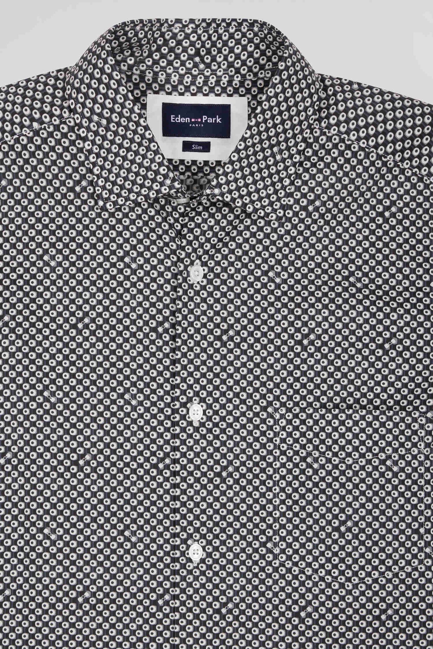 Slim fit grey cotton poplin shirt with graphic print