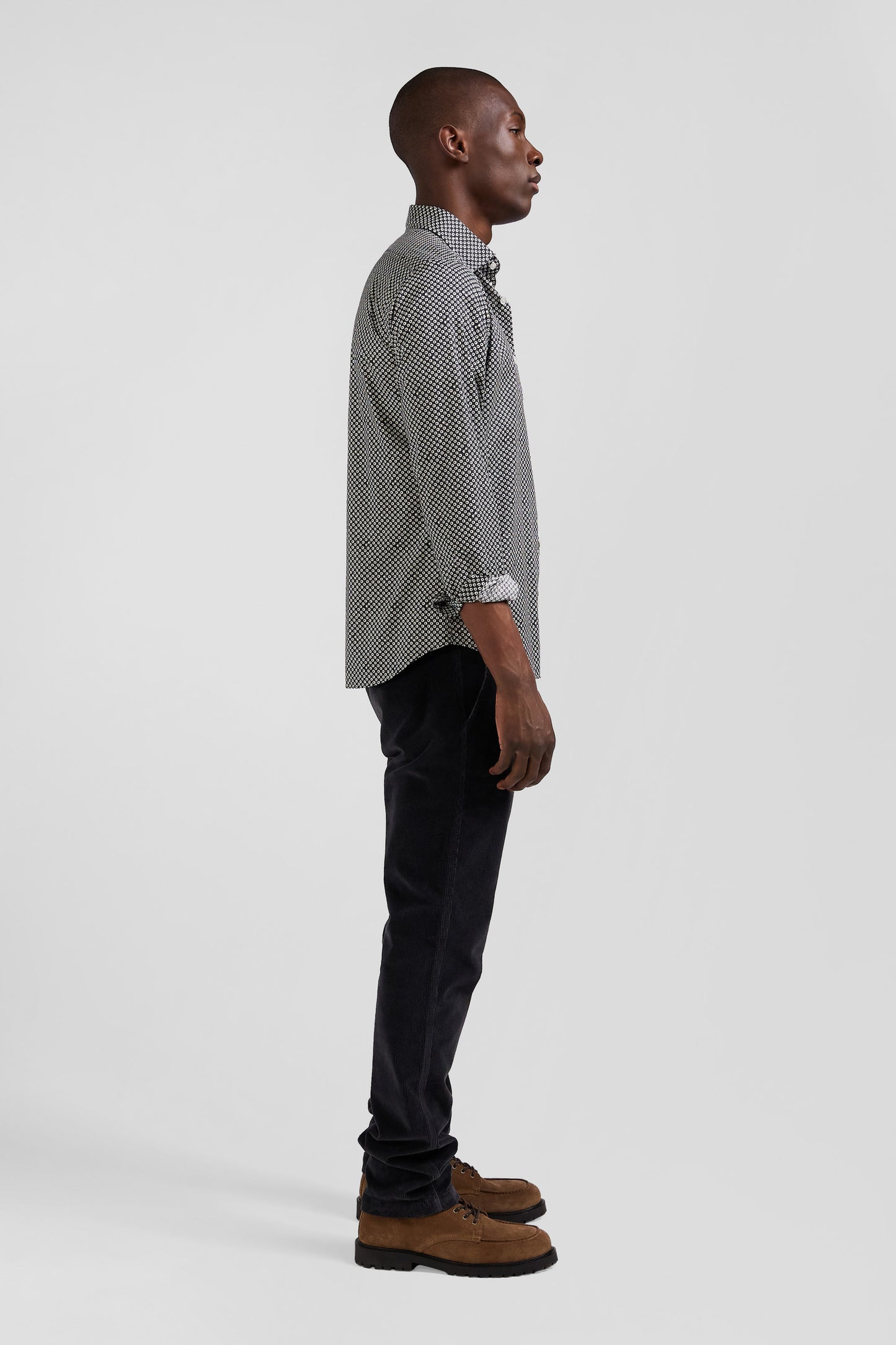 Slim fit grey cotton poplin shirt with graphic print