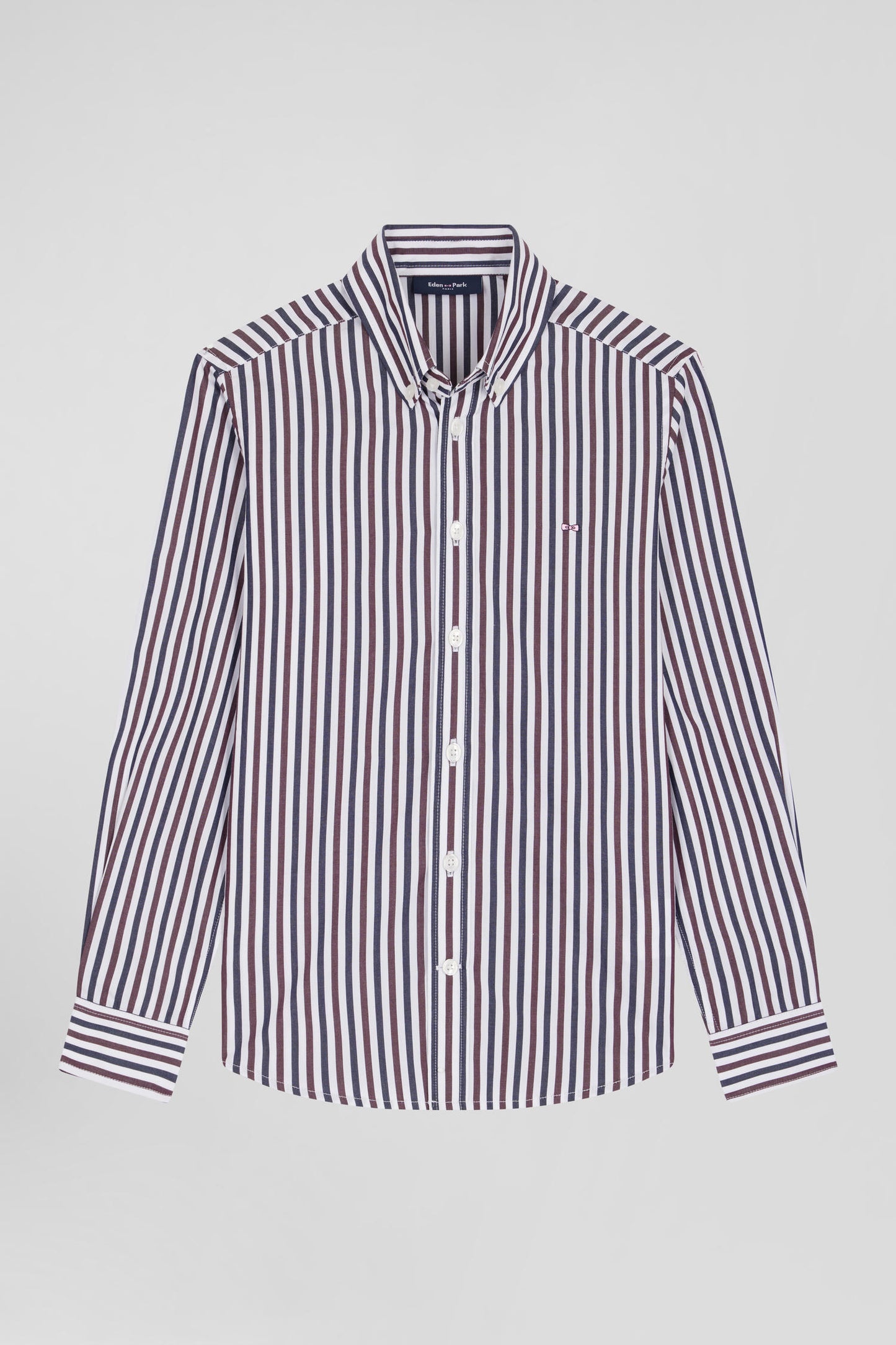 Regular burgundy striped cotton shirt