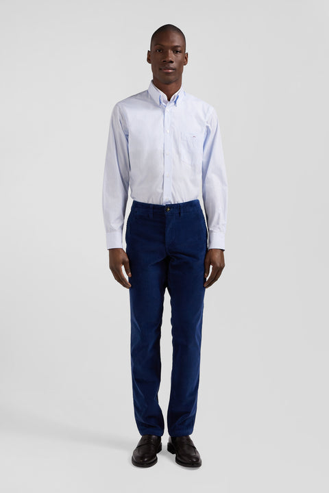 Regular sky blue cotton jacquard shirt with baton stripes - Image 1