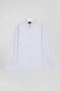 Regular sky blue cotton jacquard shirt with baton stripes