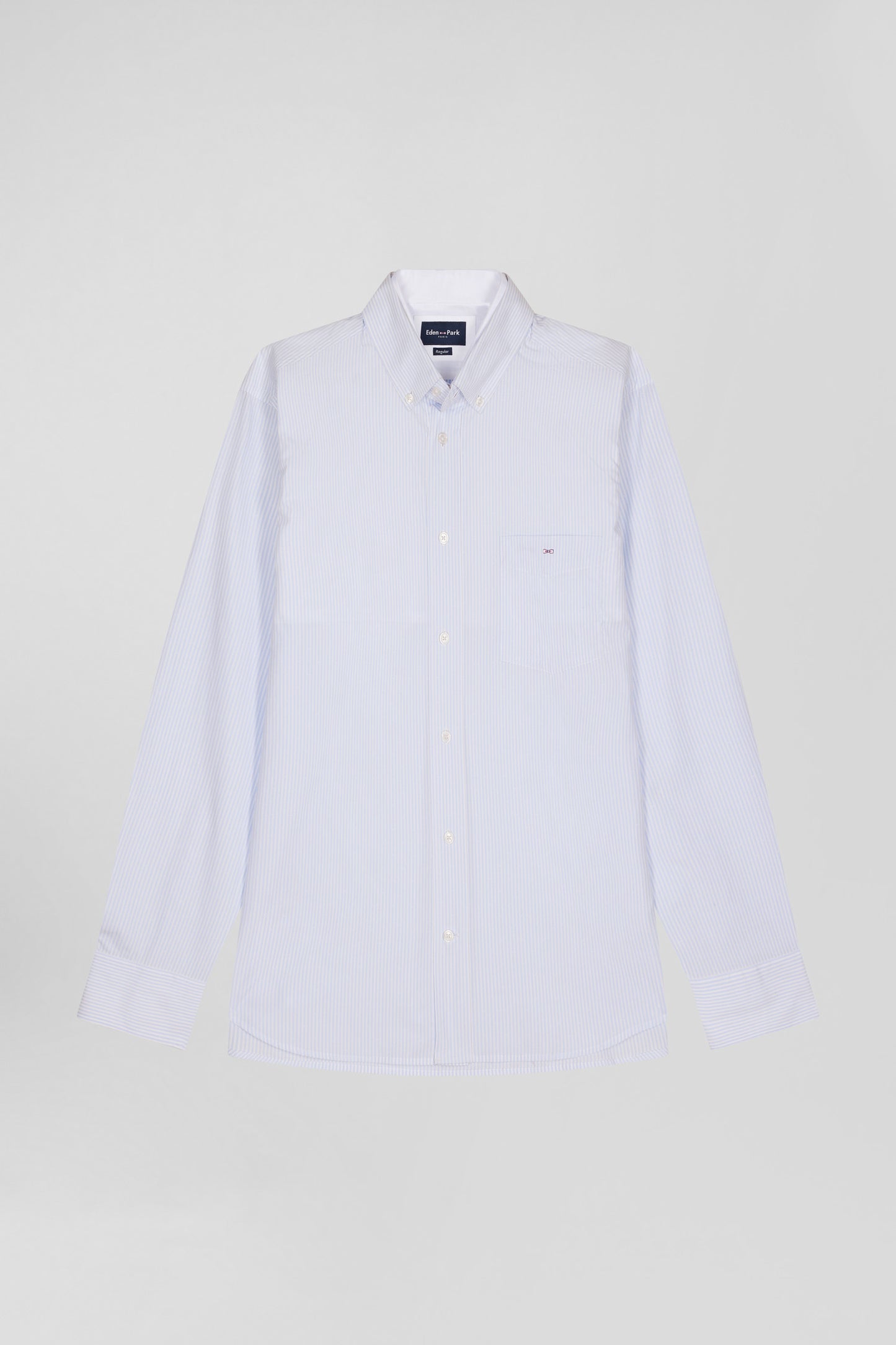 Regular sky blue cotton jacquard shirt with baton stripes